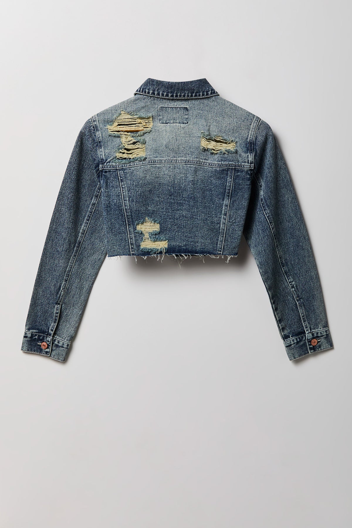 Alt View 2. Cropped Ripped Denim Jacket - Midnight Blue
