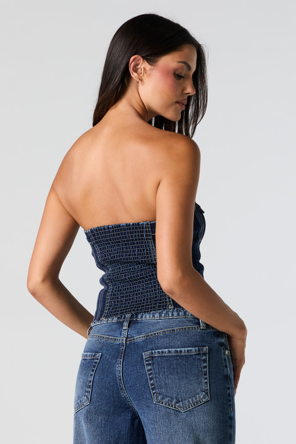 Denim Button Front Tube Top Denim Button Front Tube Top 2