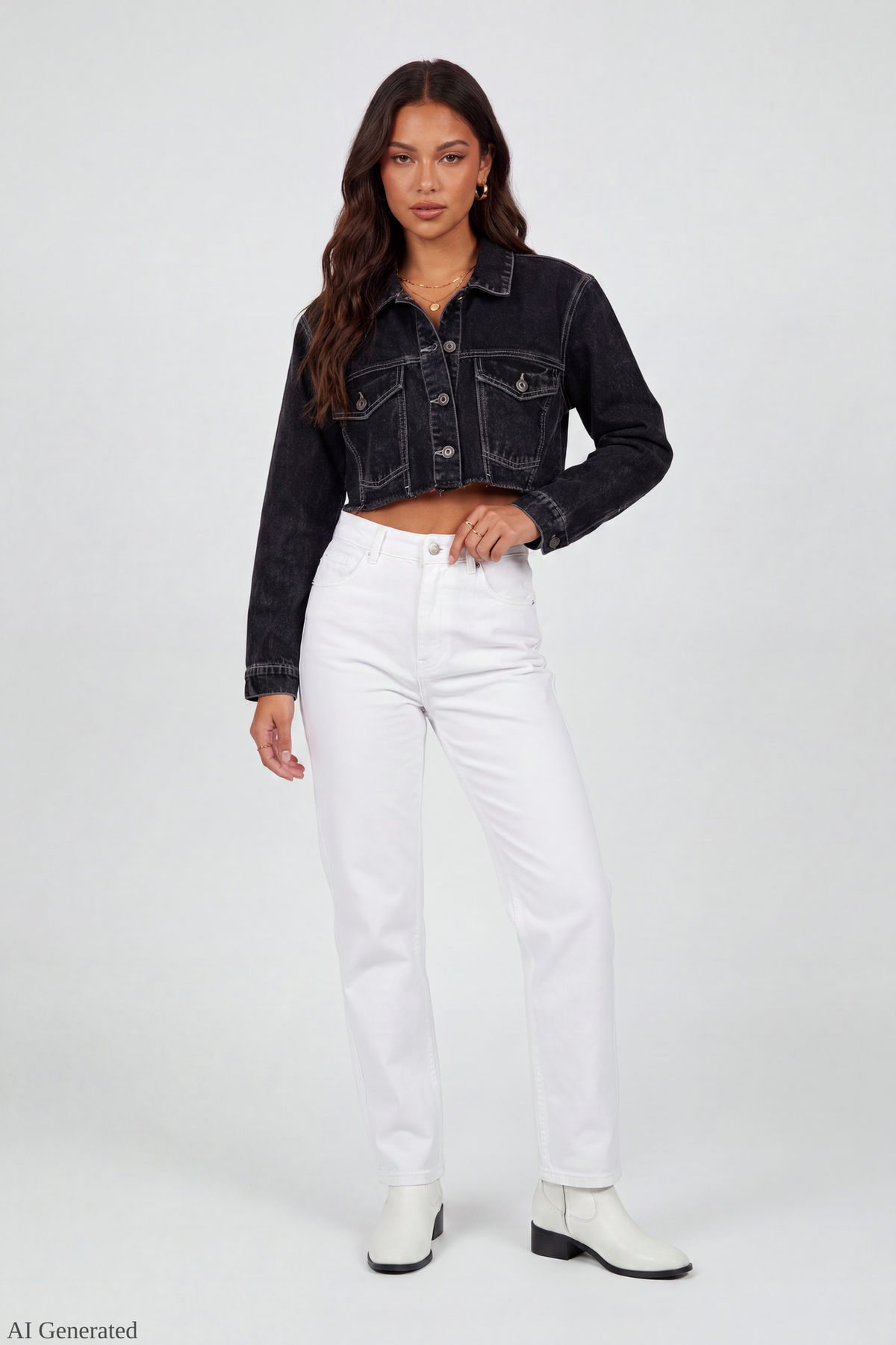 Alt View 2. Cropped Denim Jacket - Black