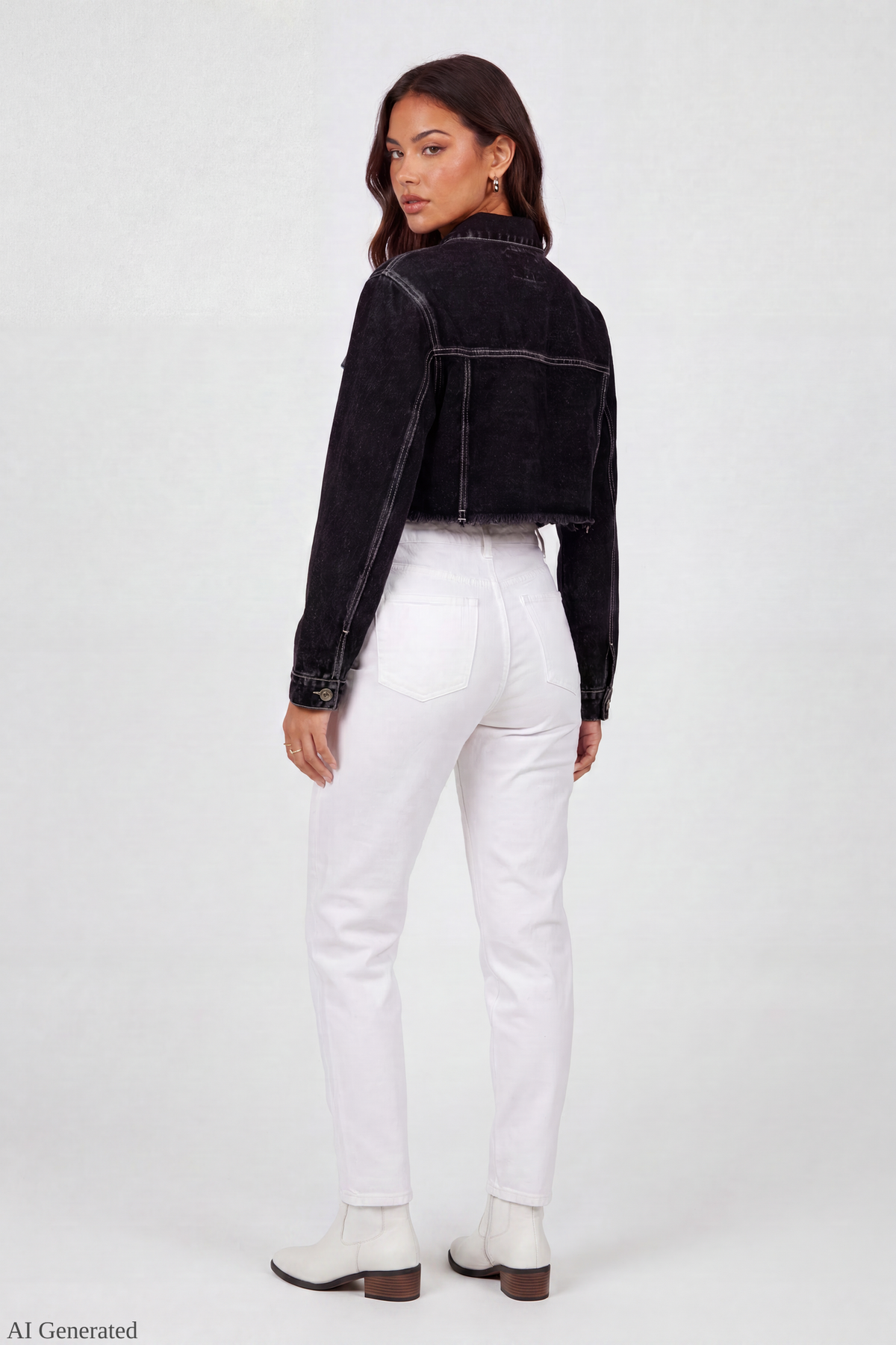 Alt View 3. Cropped Denim Jacket - Black