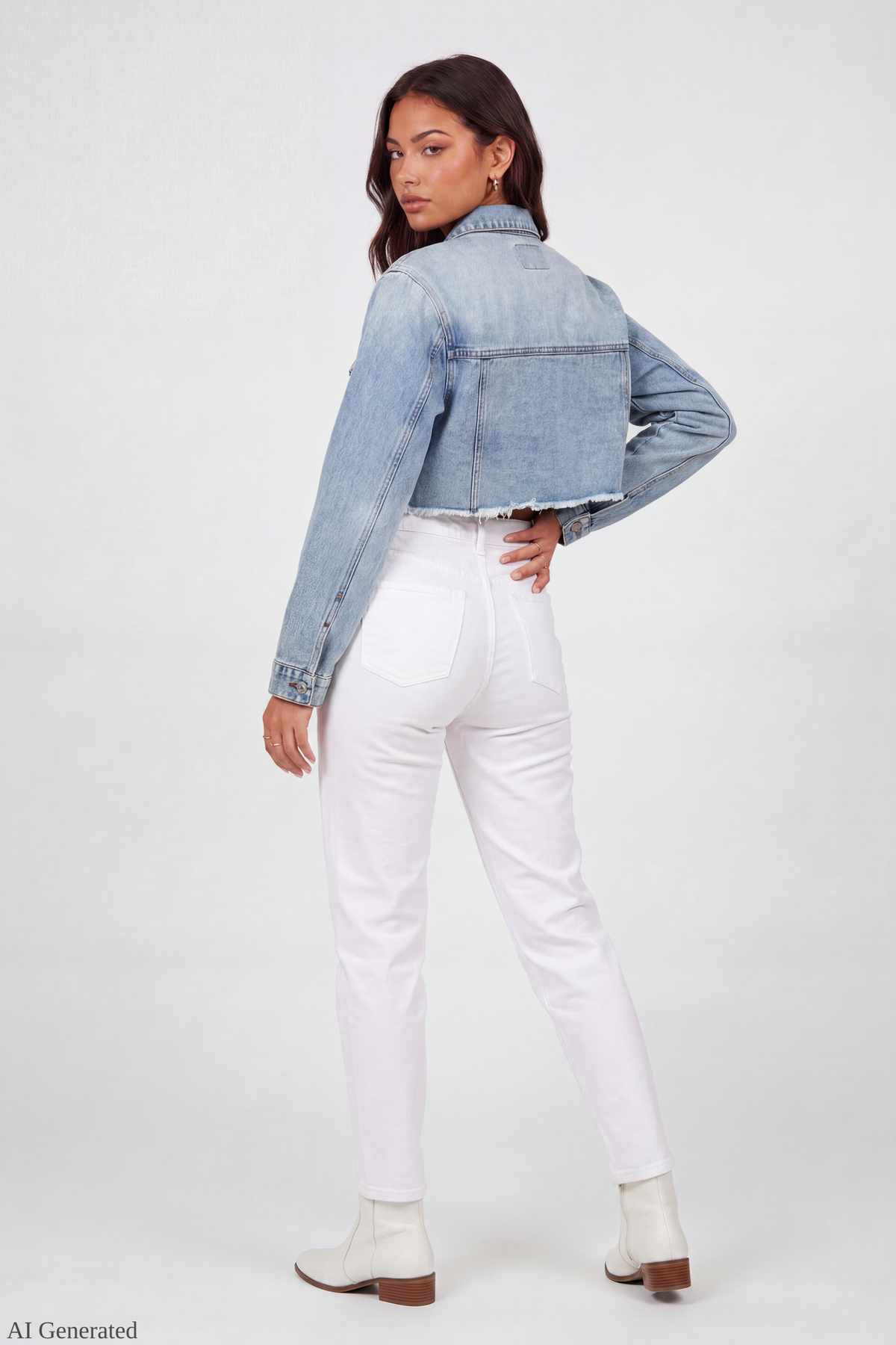 Alt View 3. Cropped Denim Jacket - Light Denim Blue