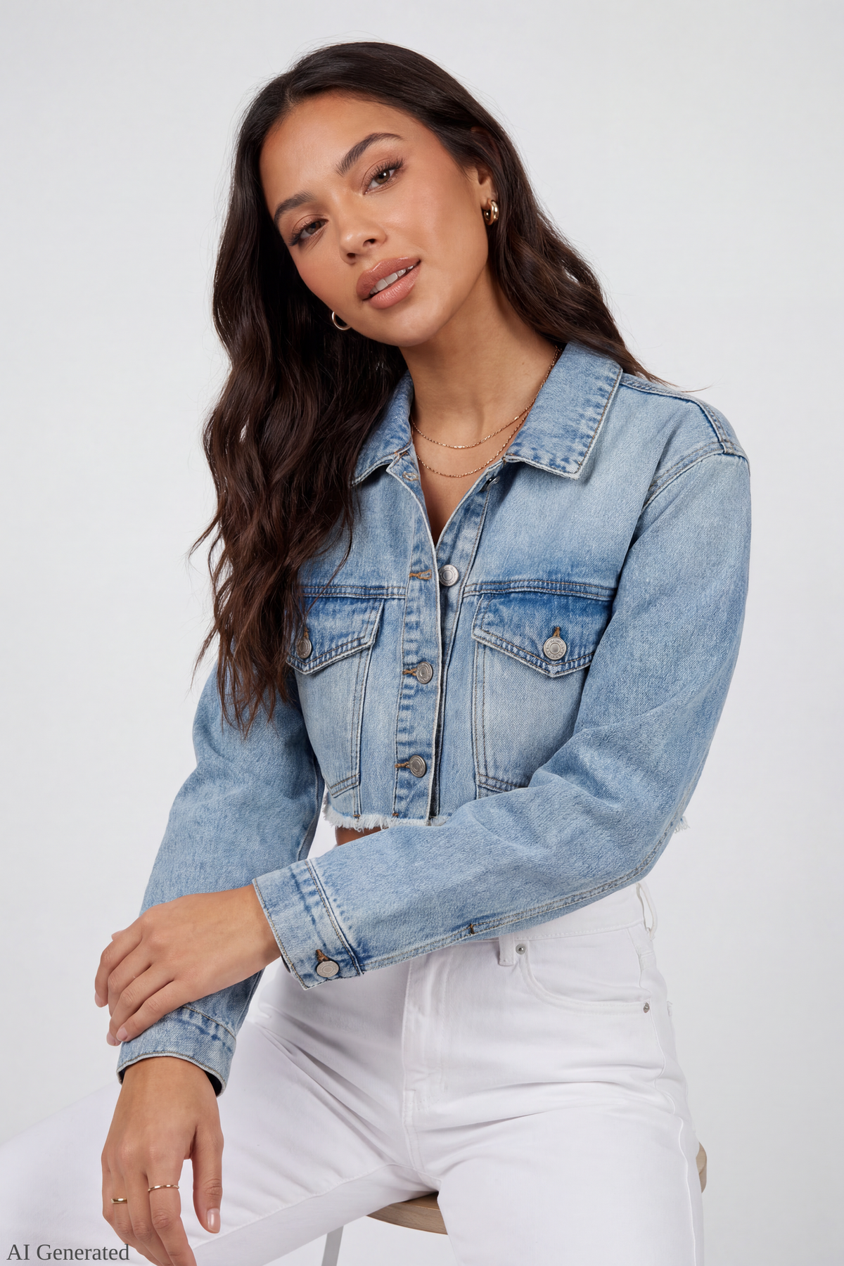 Cropped Denim Jacket - Light Denim Blue