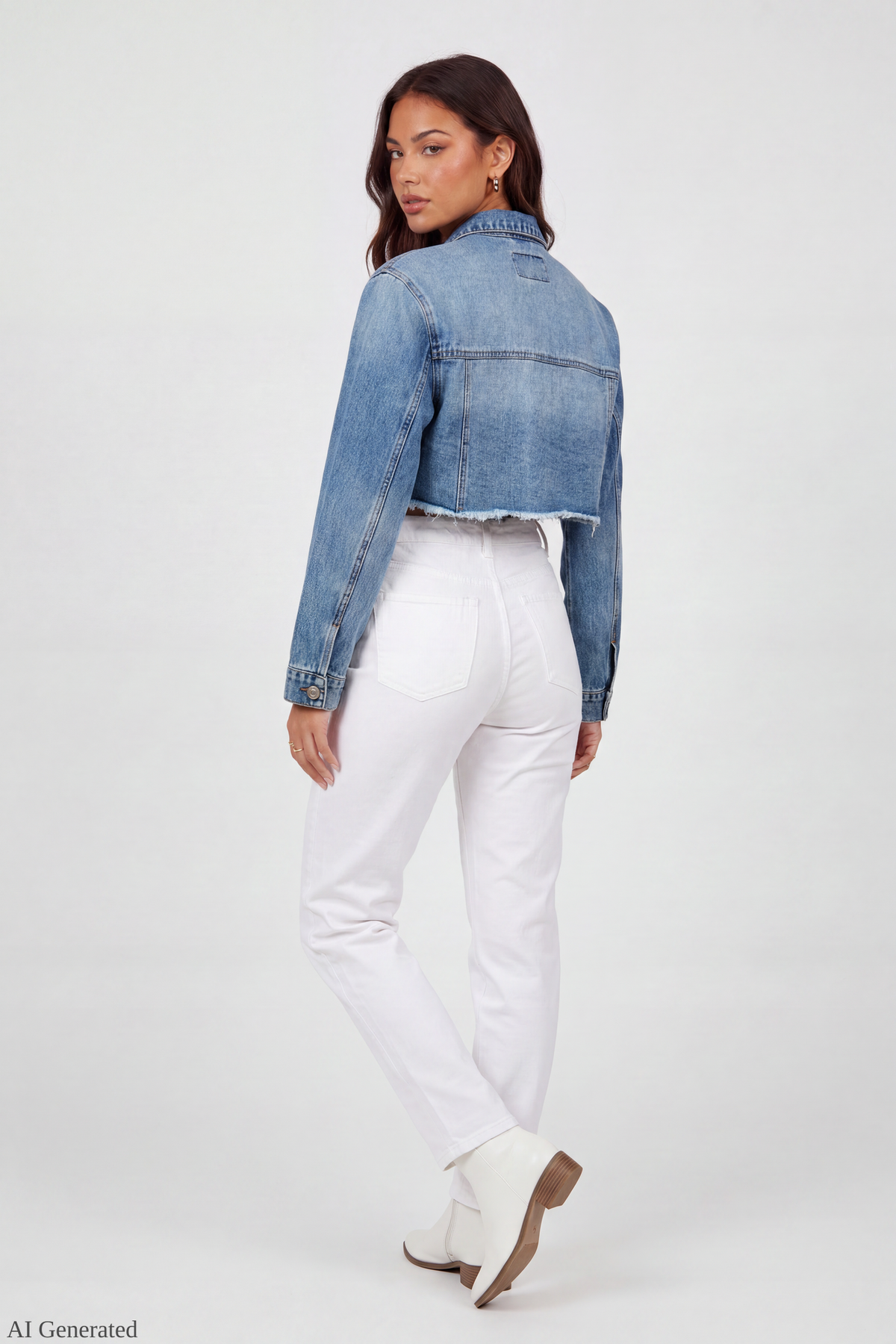 Alt View 3. Cropped Denim Jacket - Medium Blue