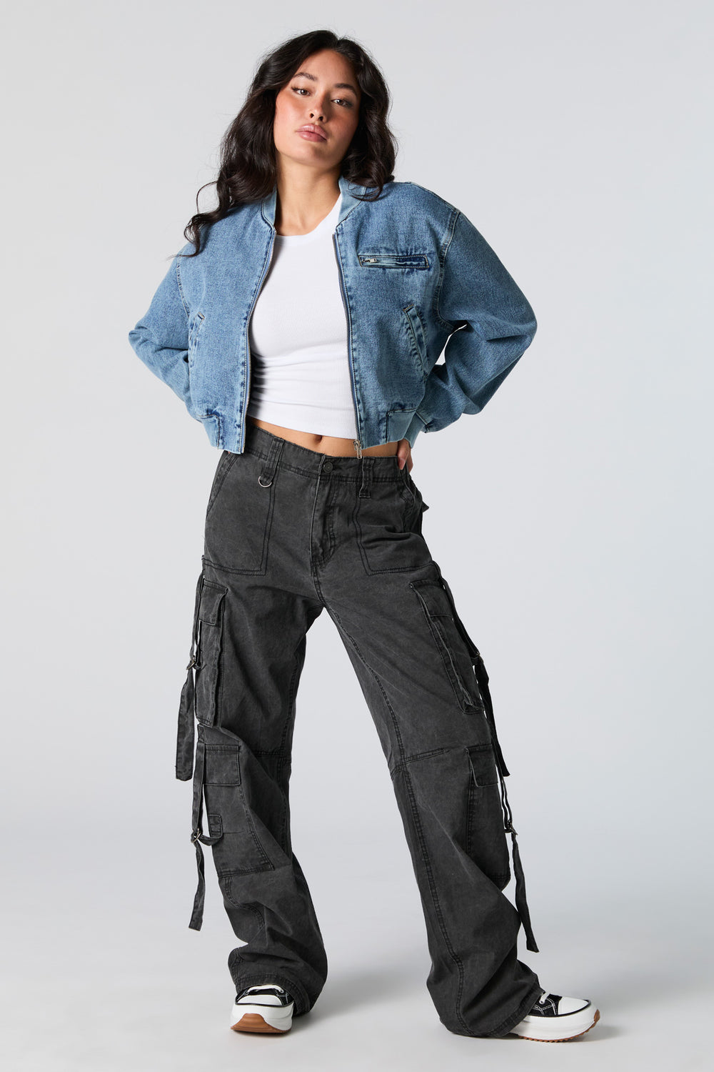 Denim Cropped Bomber Jacket Denim Cropped Bomber Jacket 3