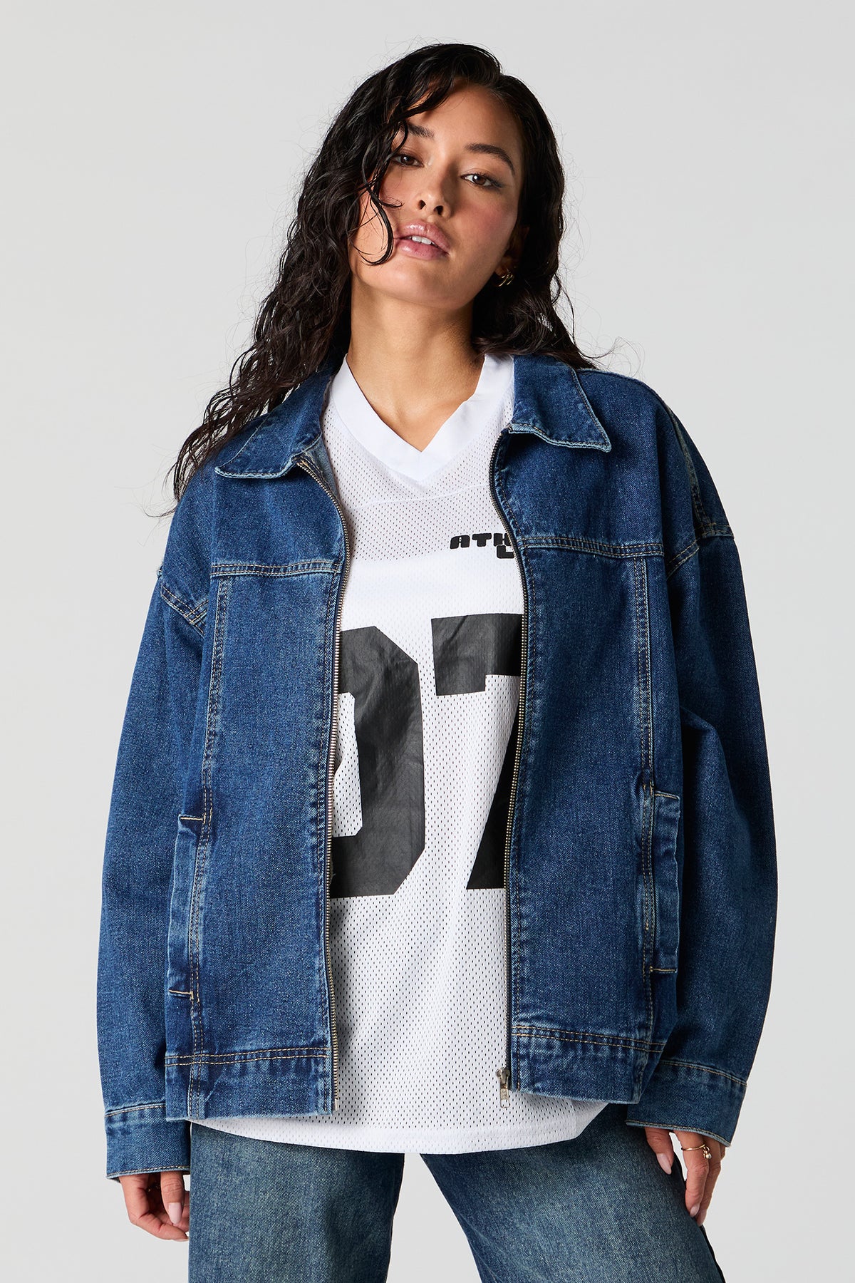 Denim Collared Bomber Jacket