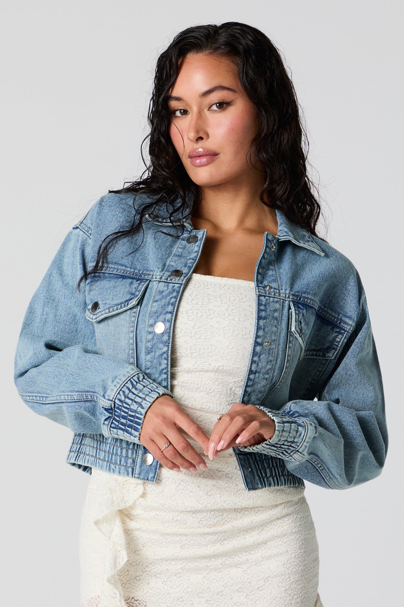 Cinched Hem Denim Jacket