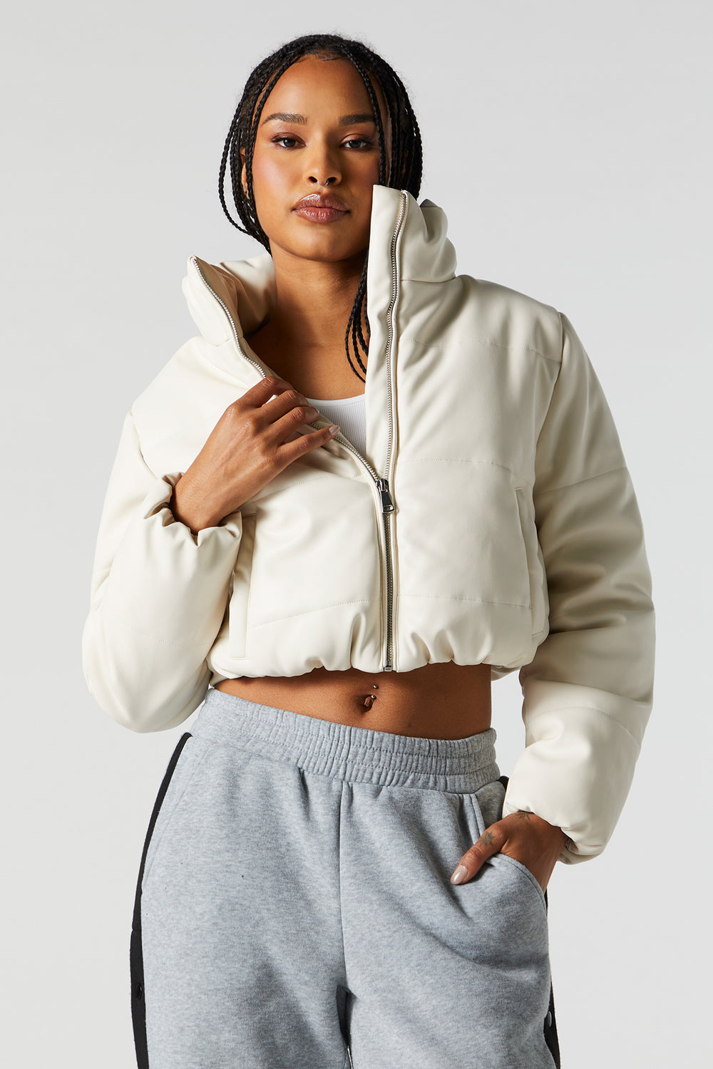 Faux Leather Cropped Puffer Jacket Faux Leather Cropped Puffer Jacket 5