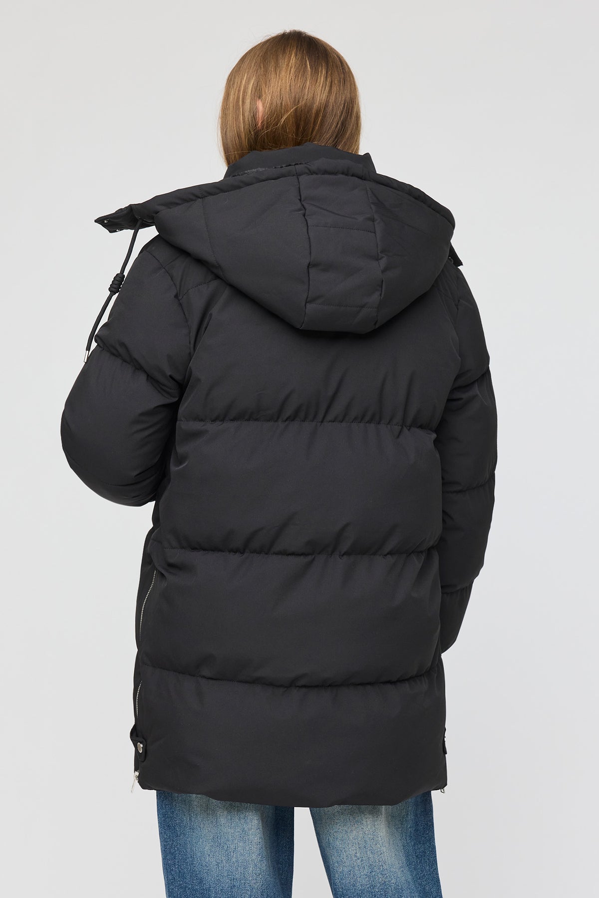 Alt View 2. Cozy Lux Faux Fur Lined Midi Puffer Jacket - Black