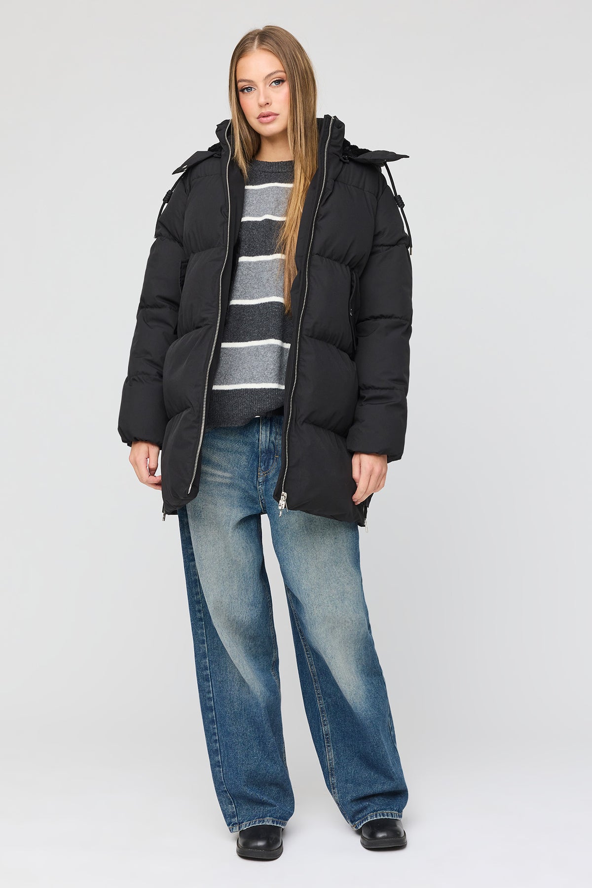 Alt View 3. Cozy Lux Faux Fur Lined Midi Puffer Jacket - Black