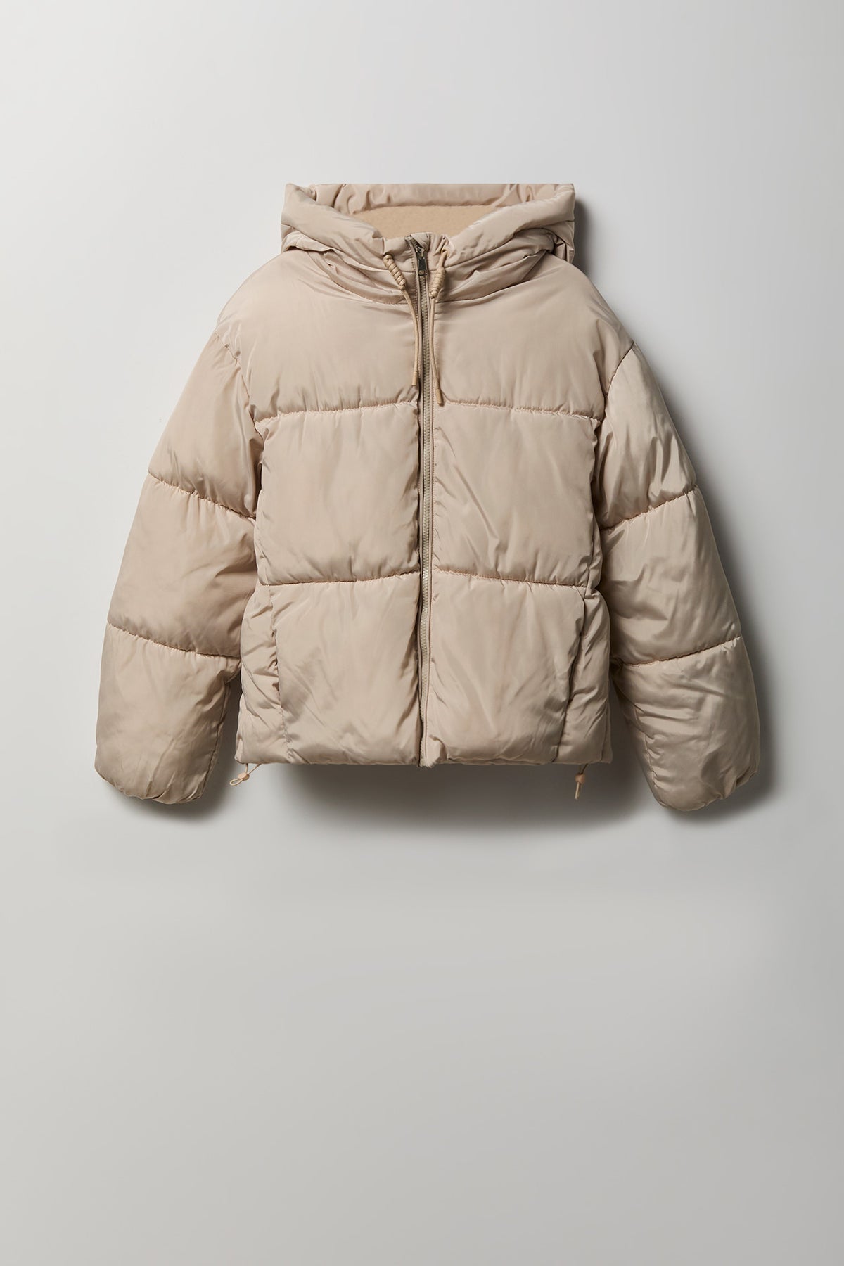 Cozy Lux Faux Fur Lined Short Puffer Jacket - Tan