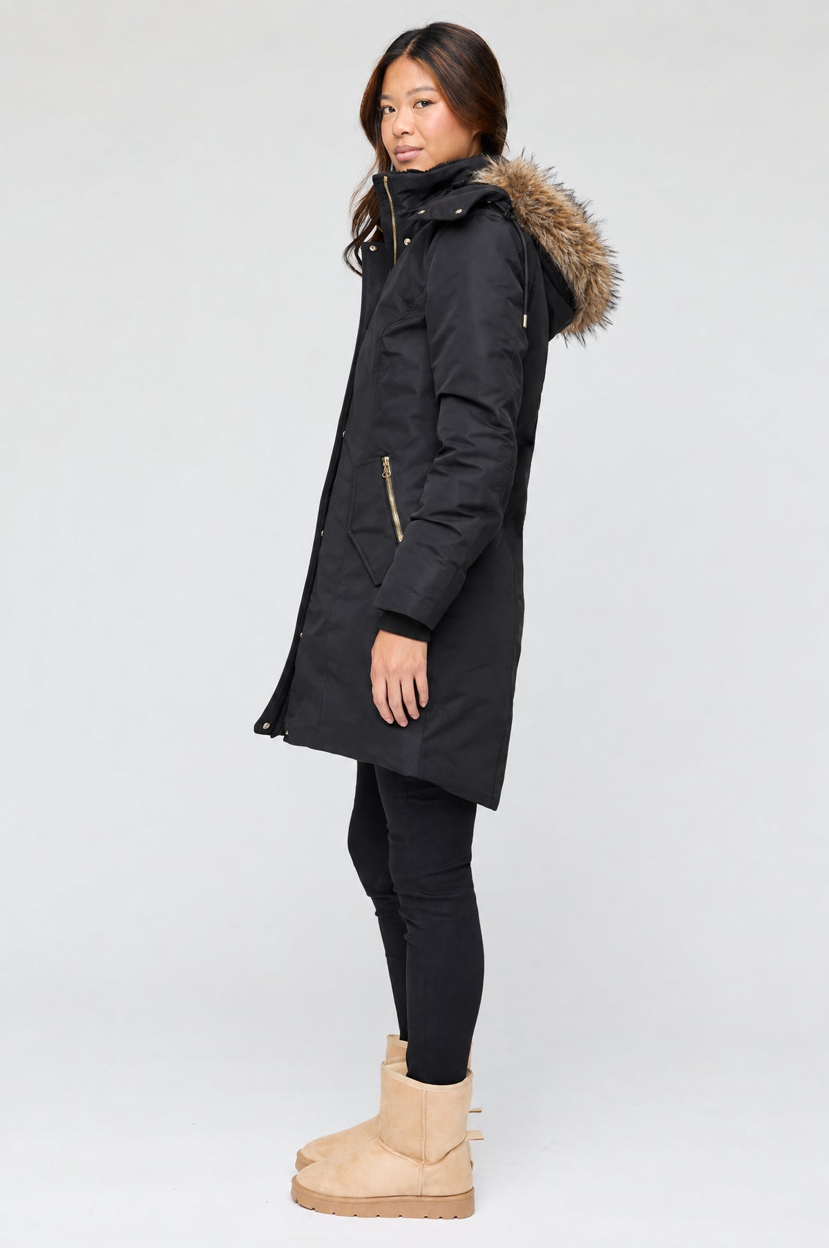 Alt View 2. Faux Fur Lined Midi Parka - Black