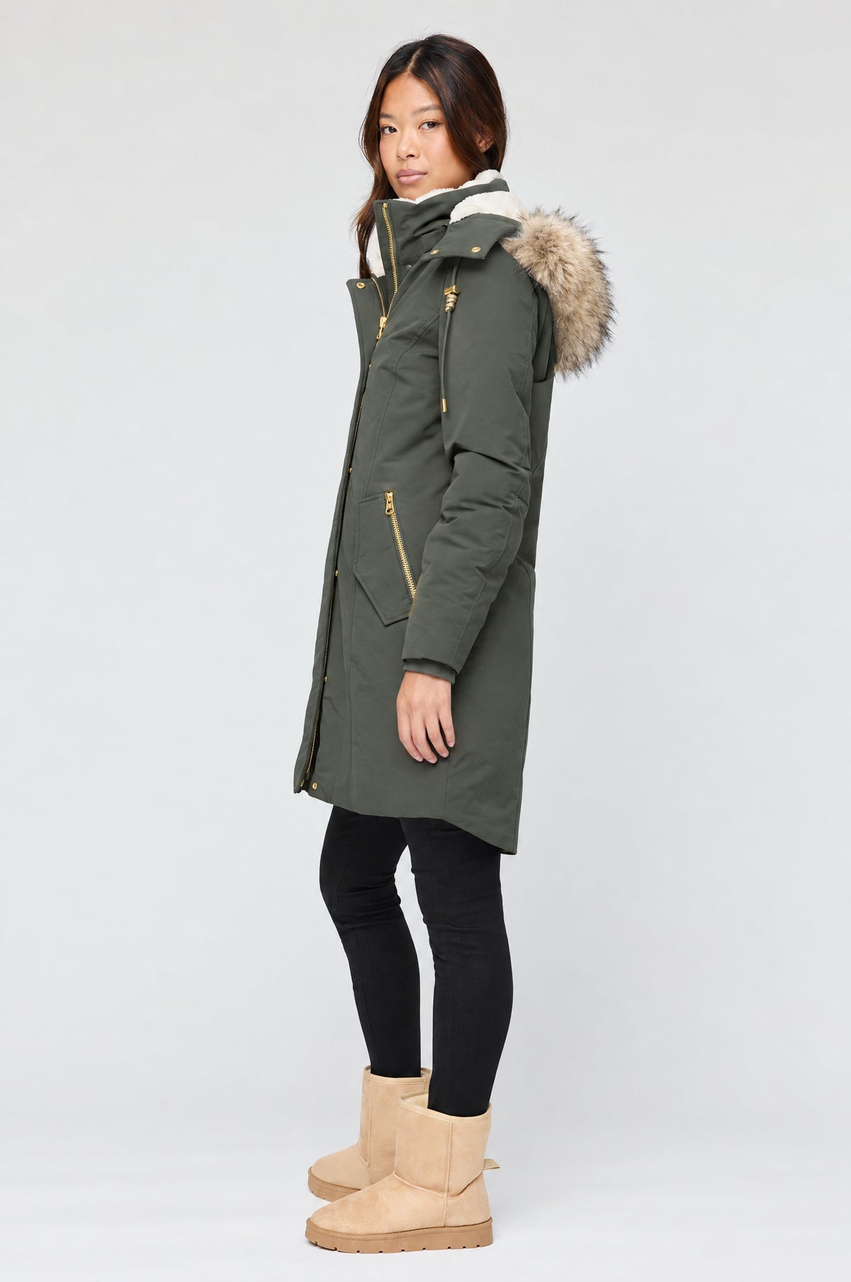 Alt View 2. Faux Fur Lined Midi Parka - Dark Green