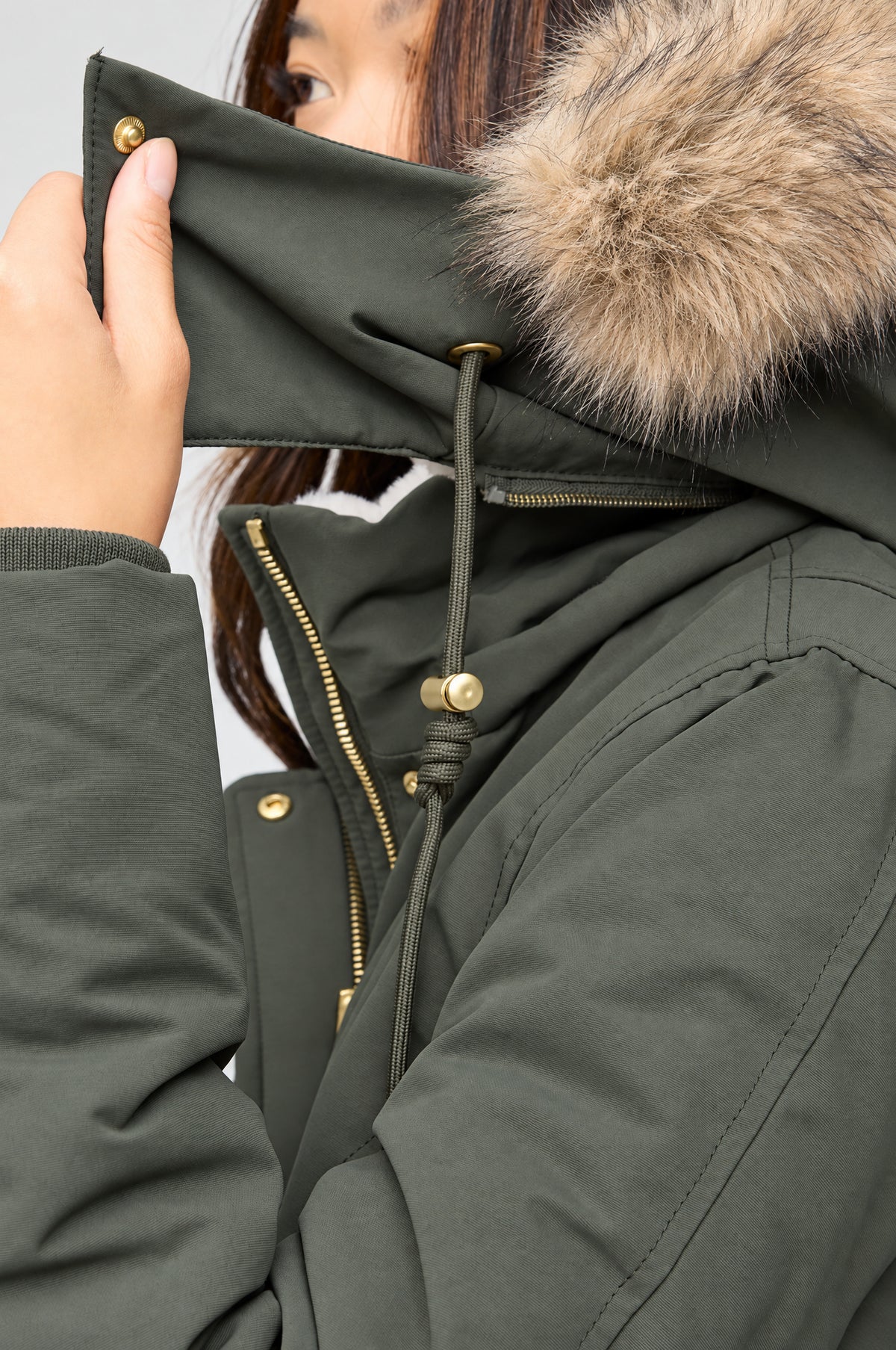 Alt View 4. Faux Fur Lined Midi Parka - Dark Green