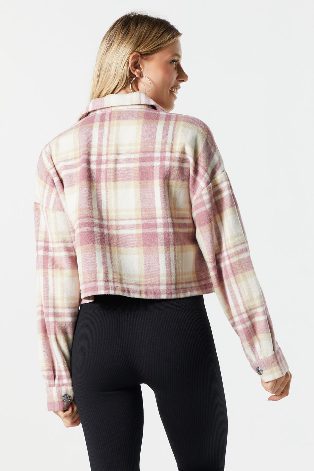Plaid Button-Up Cropped Shacket Plaid Button-Up Cropped Shacket 8