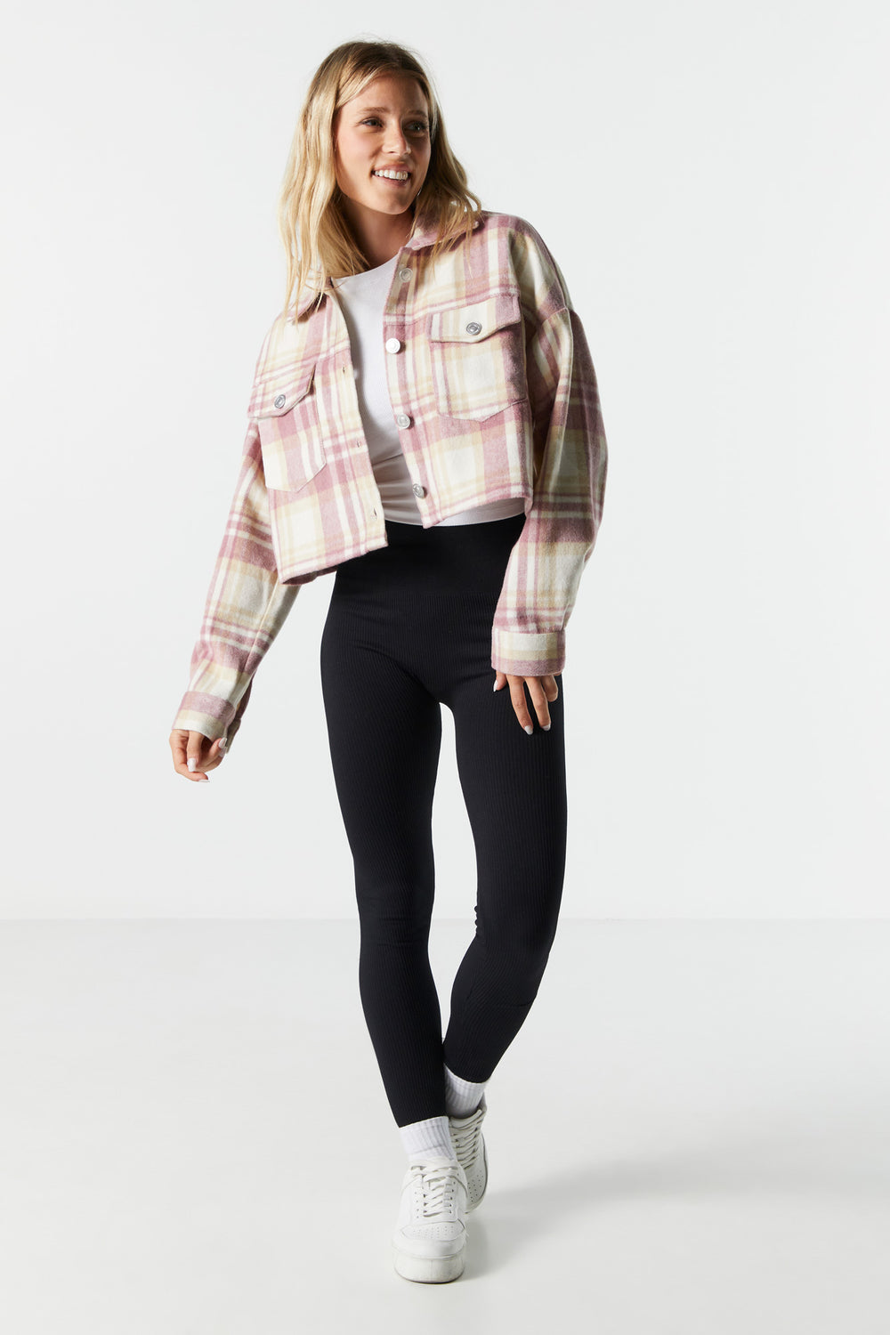 Plaid Button-Up Cropped Shacket Plaid Button-Up Cropped Shacket 9