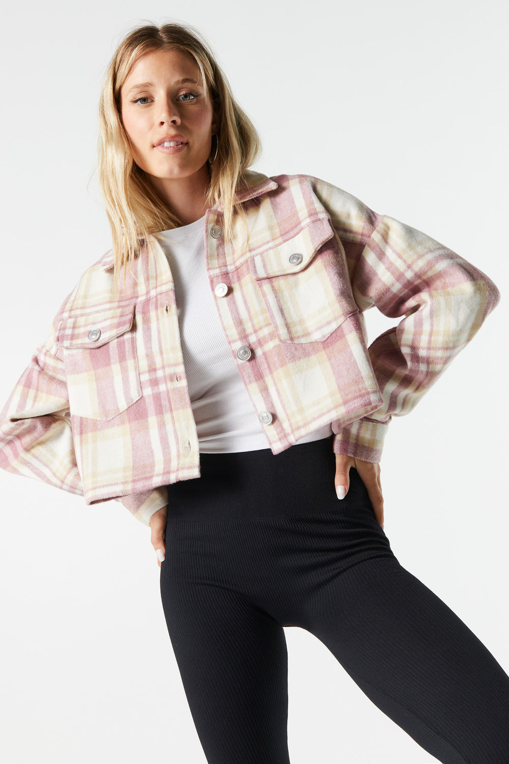Plaid Button-Up Cropped Shacket Plaid Button-Up Cropped Shacket 7