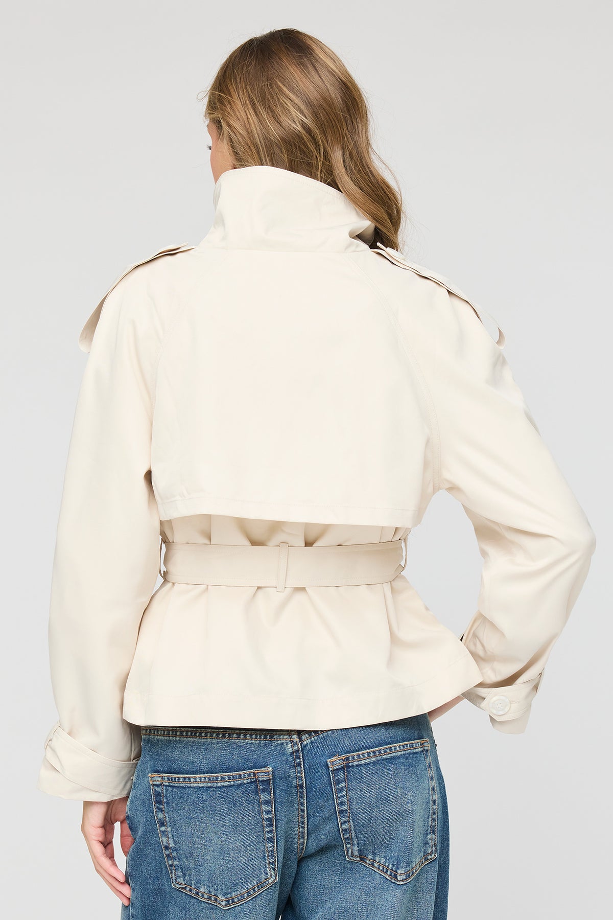 Alt View 2. Mock Neck Trench Coat - Oatmeal