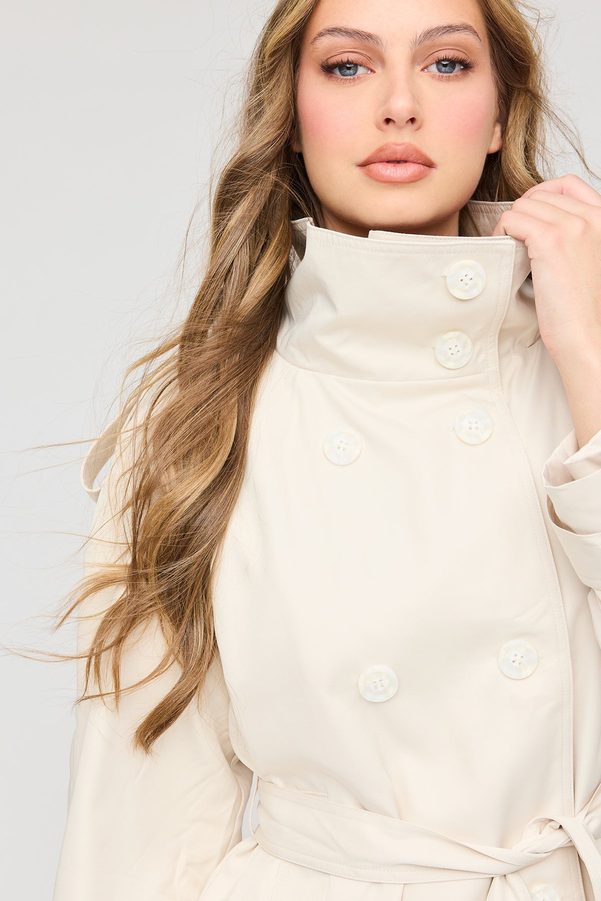Alt View 4. Mock Neck Trench Coat - Oatmeal