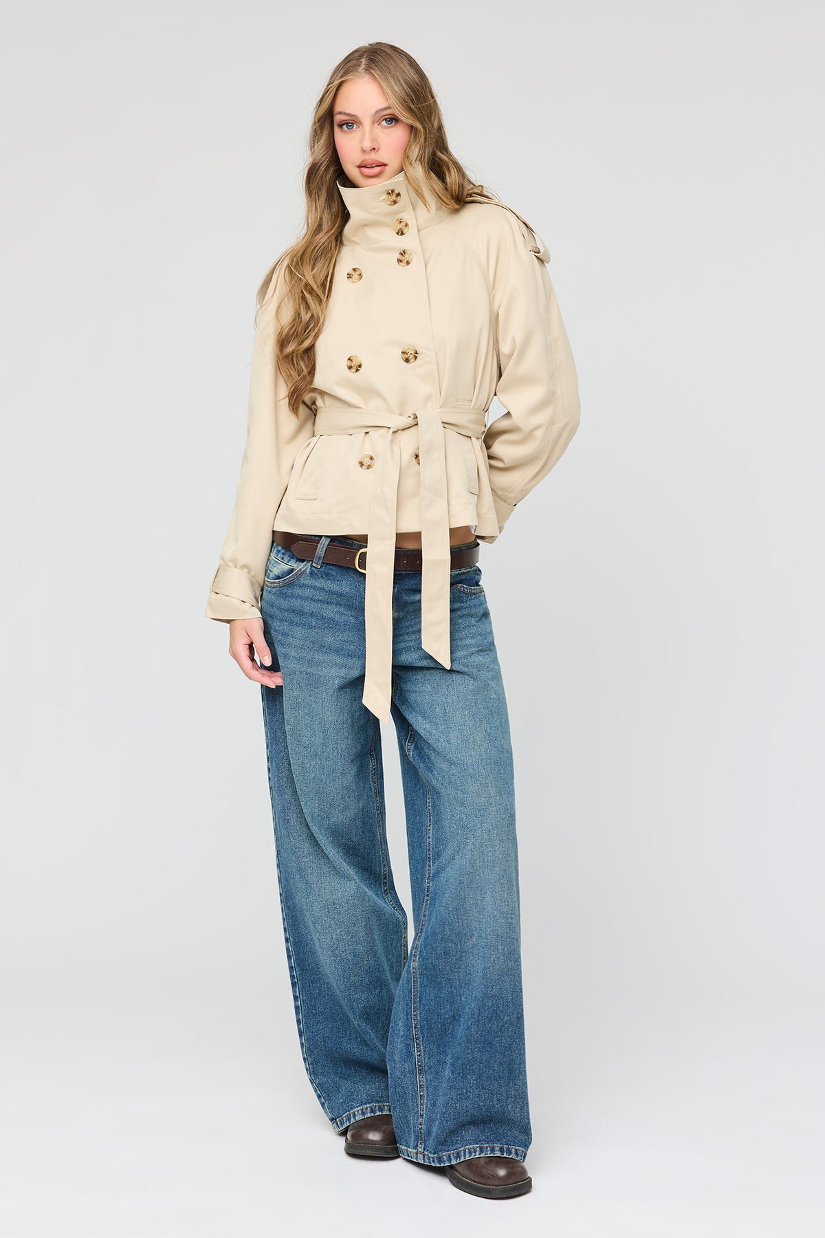 Alt View 3. Mock Neck Trench Coat - Tan