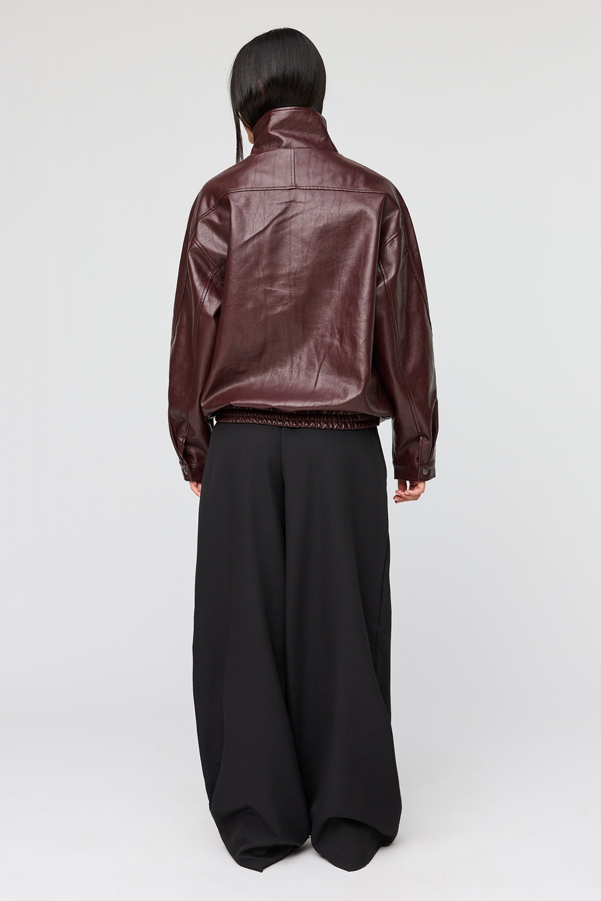 Alt View 4. Oversized Faux Leather Jacket - Burgundy