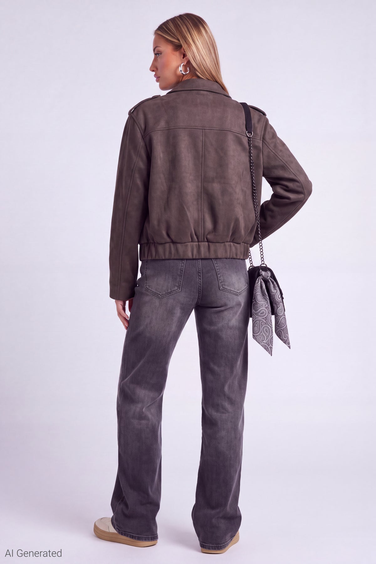 Alt View 3. Faux Suede Bomber Jacket - Brown