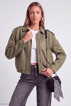 Faux Suede Bomber Jacket