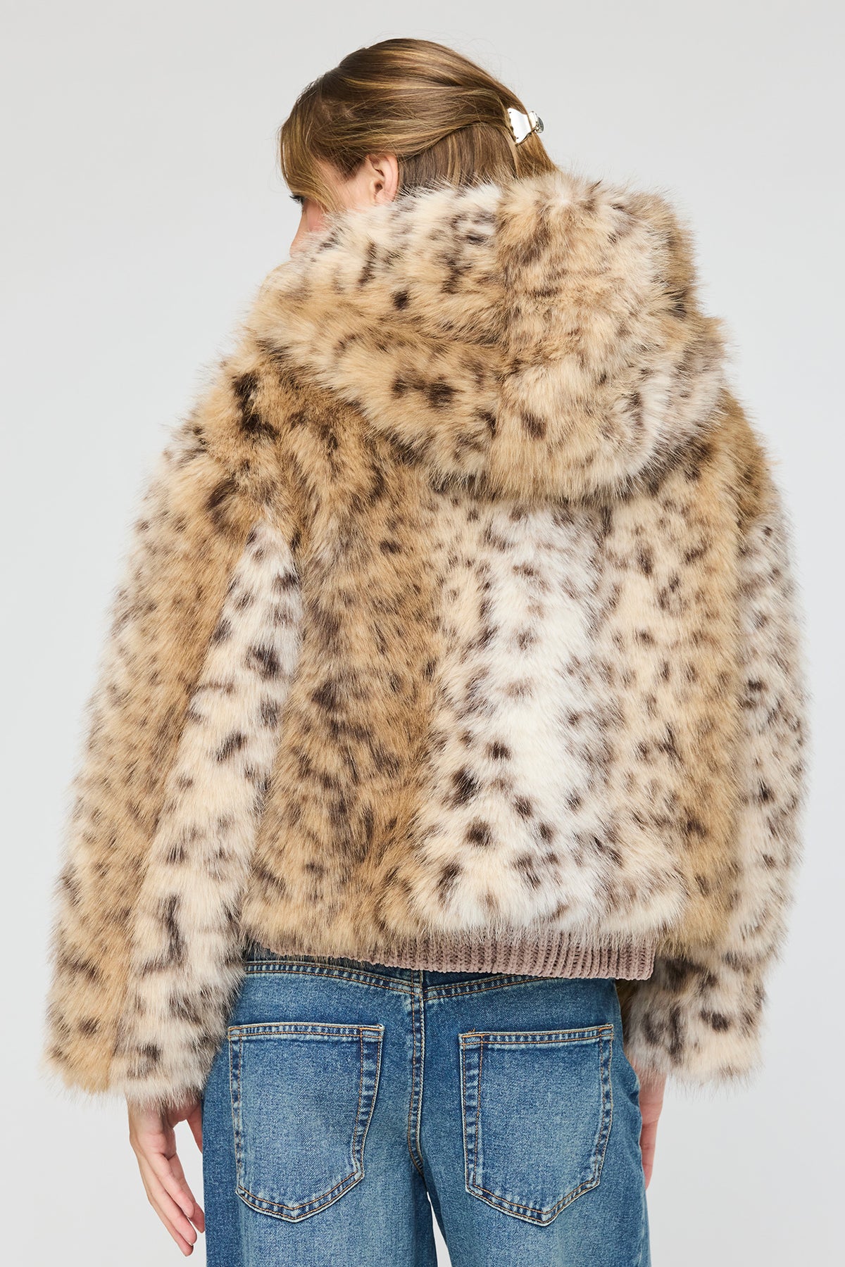 Alt View 2. Faux Fur Hooded Jacket - Leopard