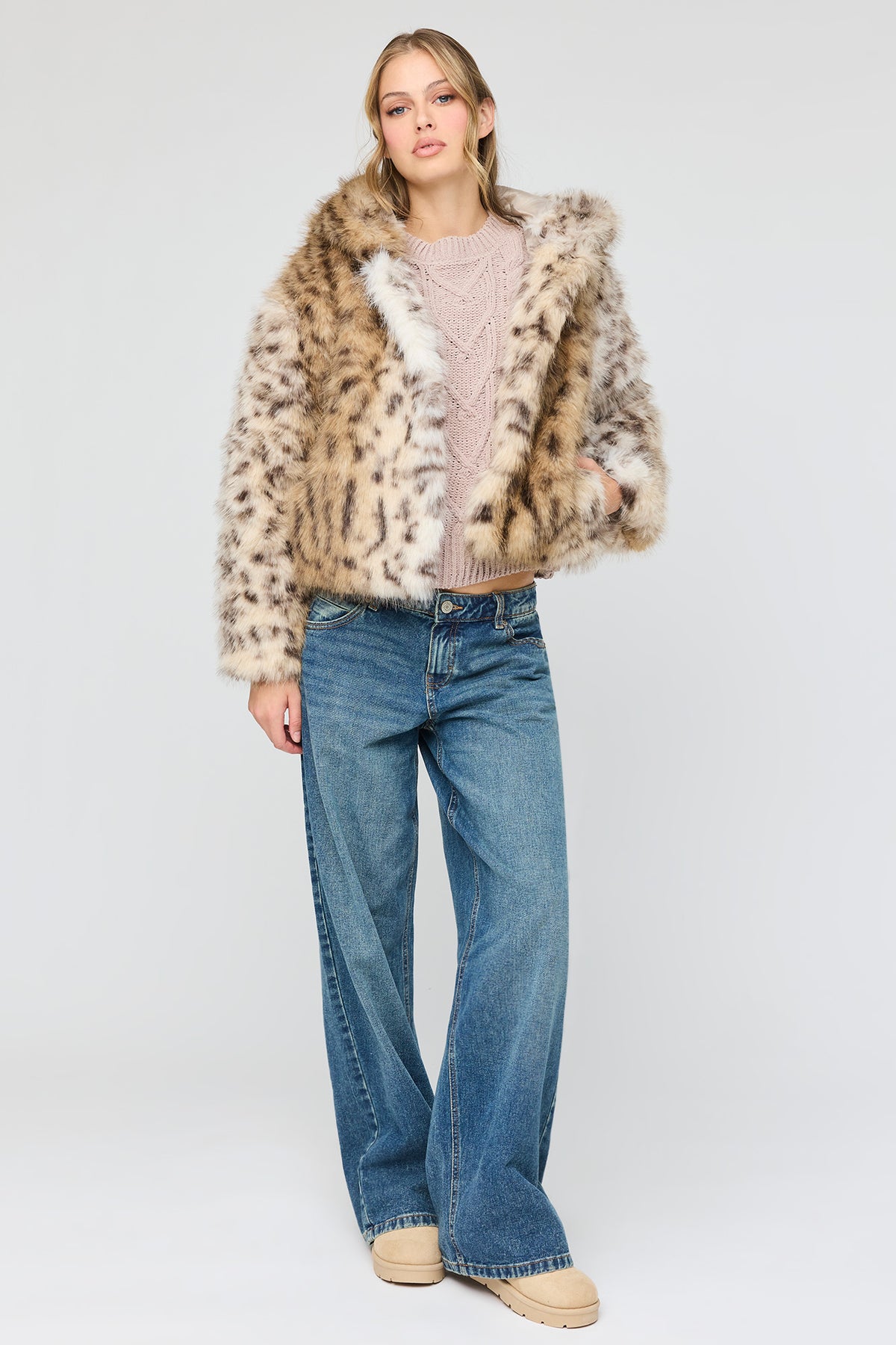 Faux Fur Hooded Jacket - Leopard