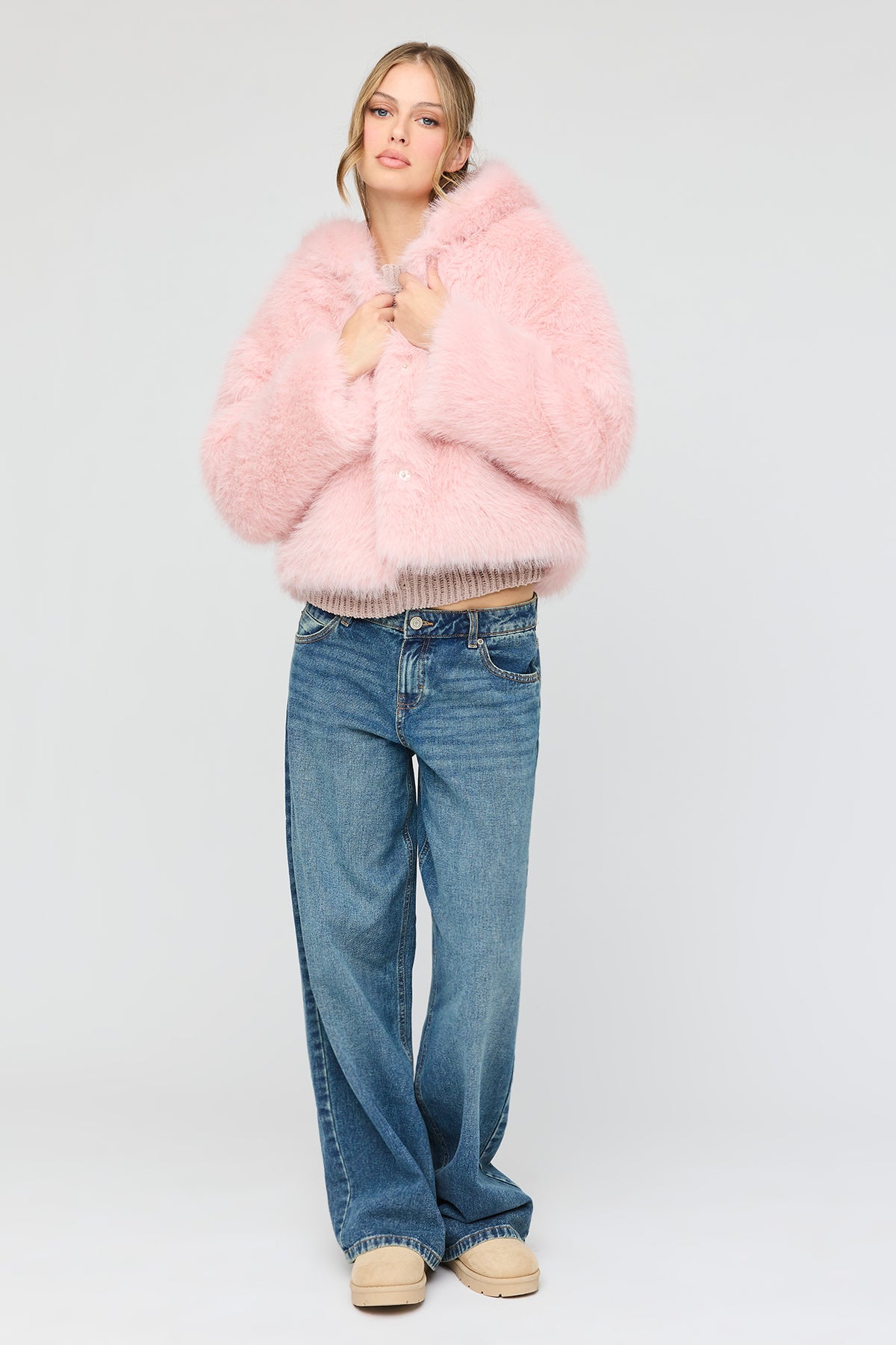 Alt View 3. Faux Fur Hooded Jacket - Pink