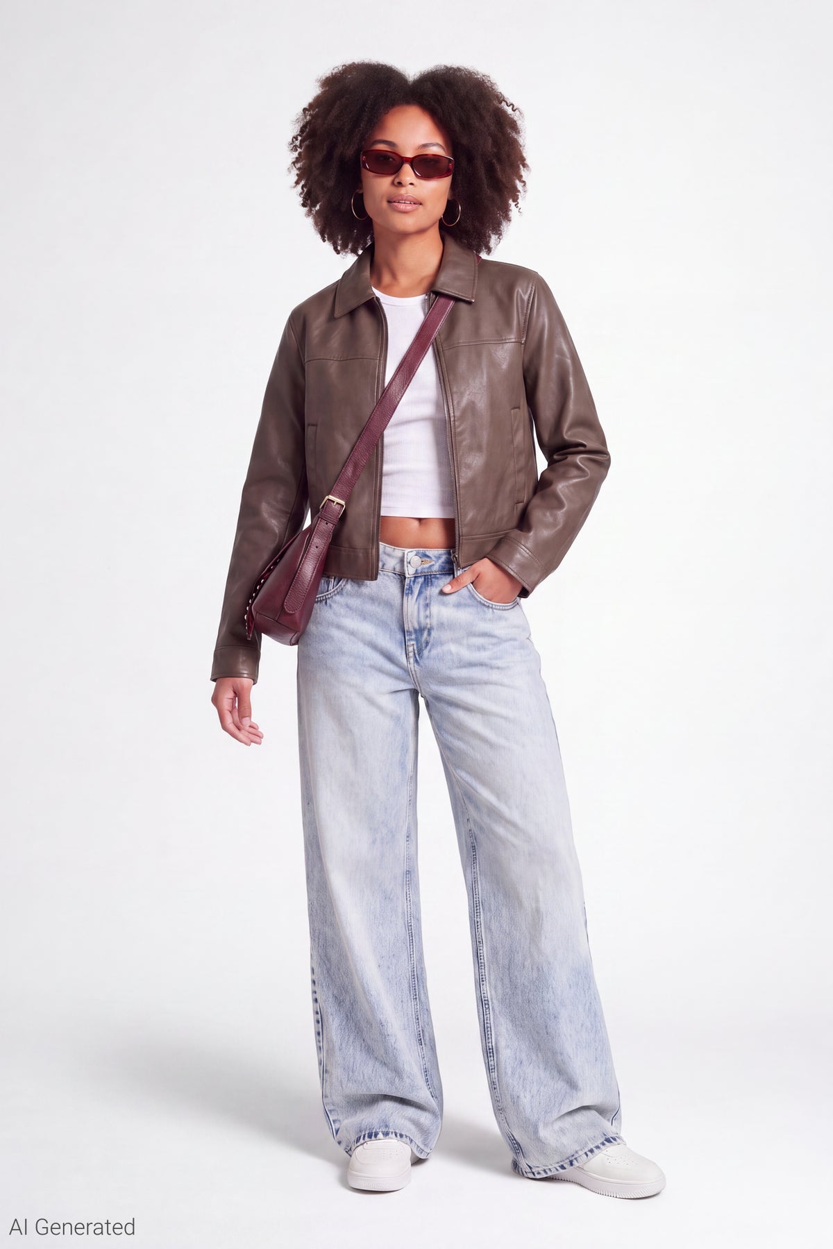 Alt View 2. Faux Leather Boxy Jacket - Brown