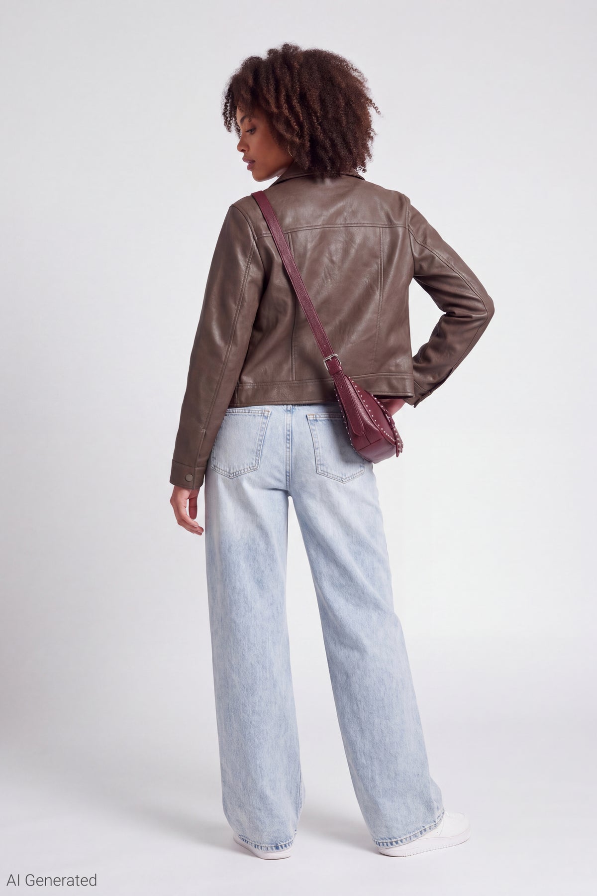 Alt View 3. Faux Leather Boxy Jacket - Brown