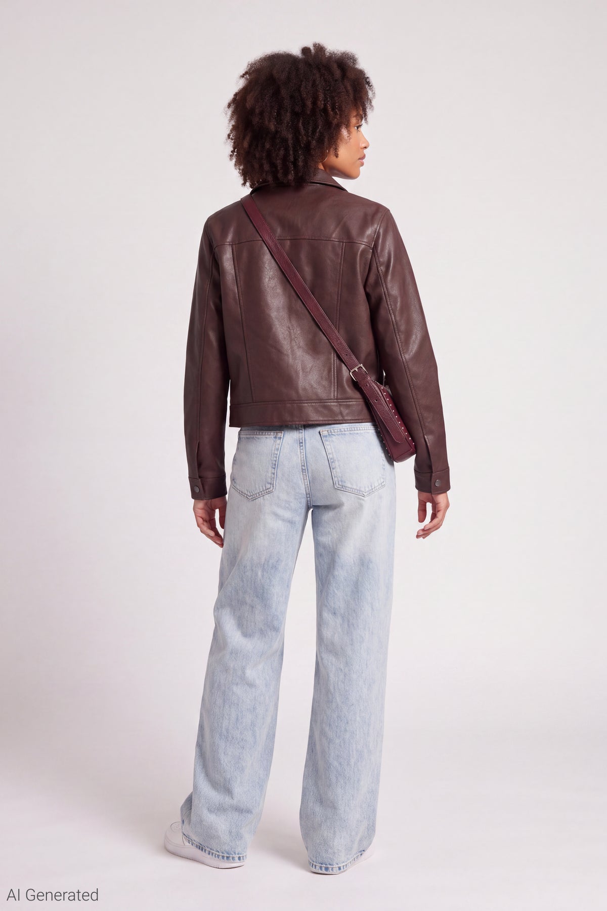 Alt View 3. Faux Leather Boxy Jacket - Burgundy