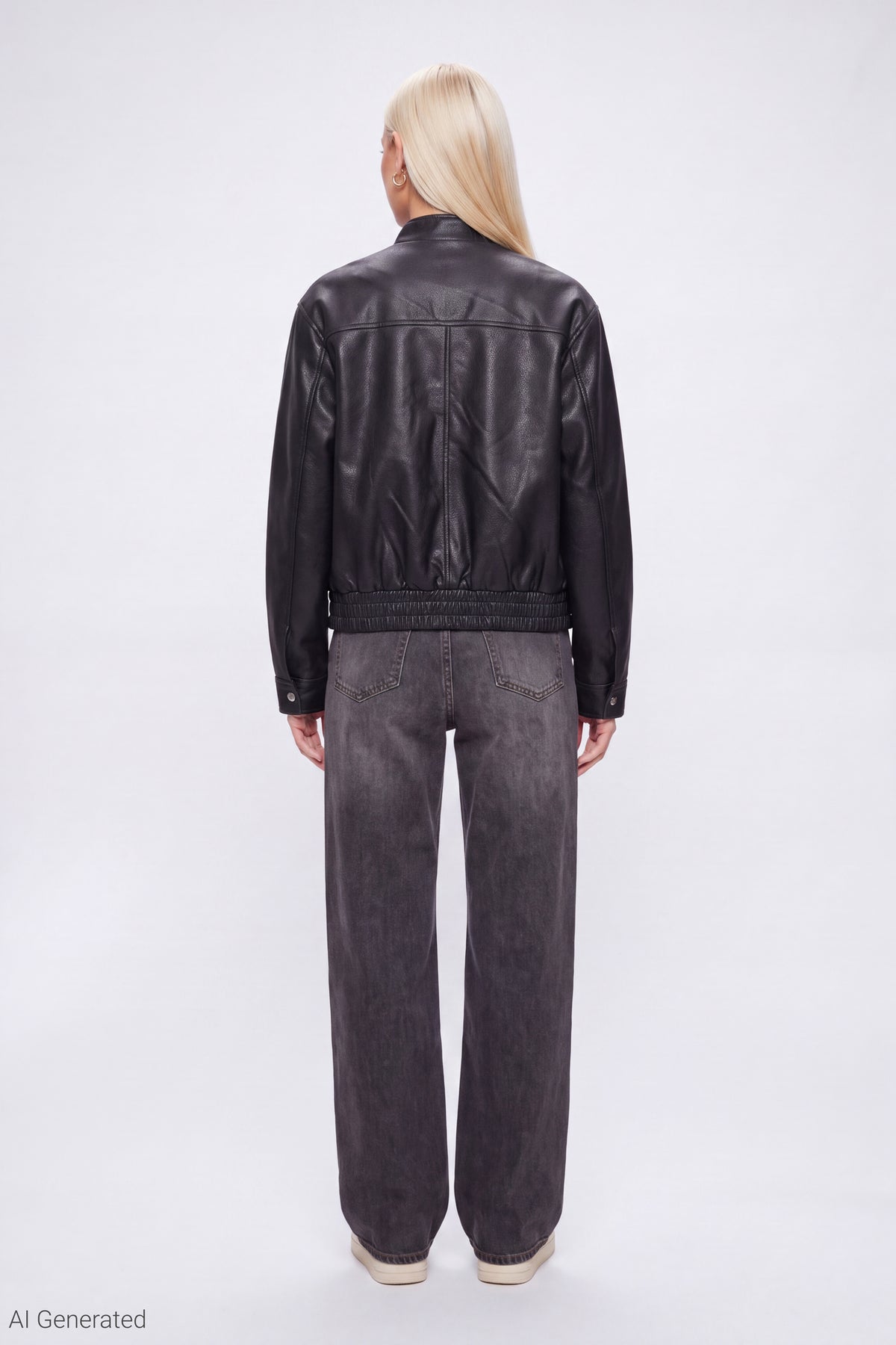 Alt View 3. Faux Leather Bomber Jacket - Black