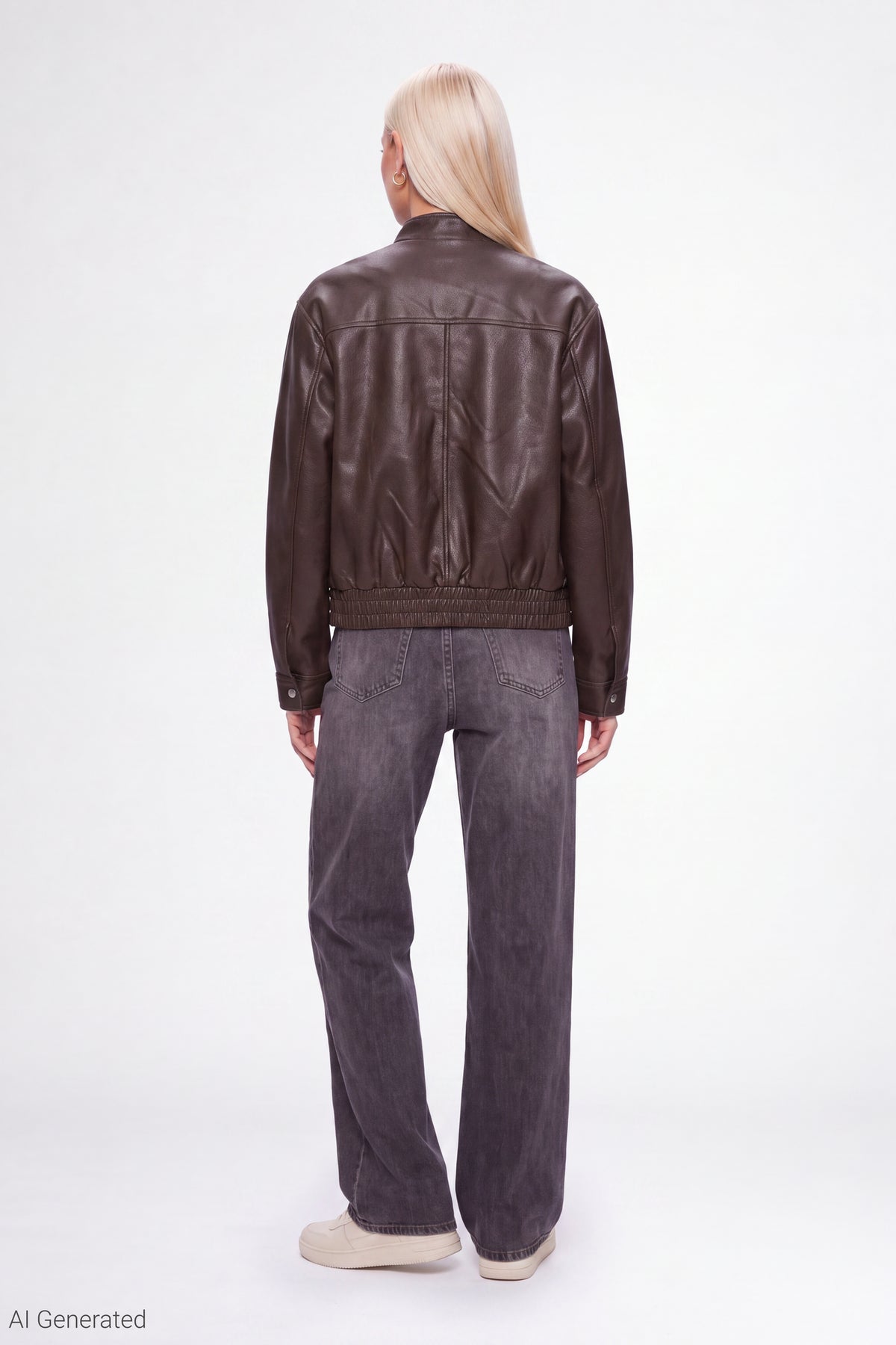 Alt View 3. Faux Leather Bomber Jacket - Brown
