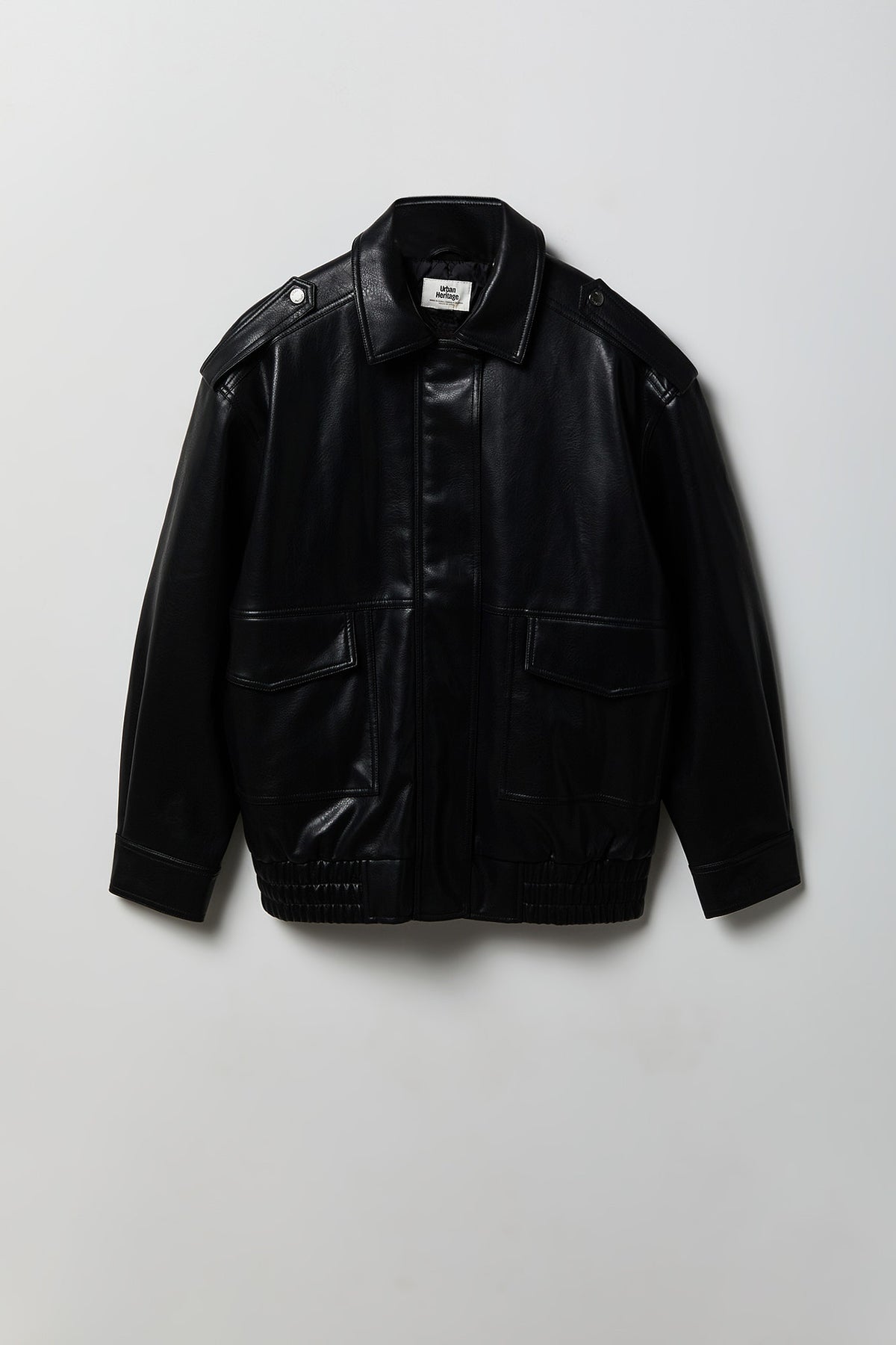 Faux Leather Oversized Jacket - Black