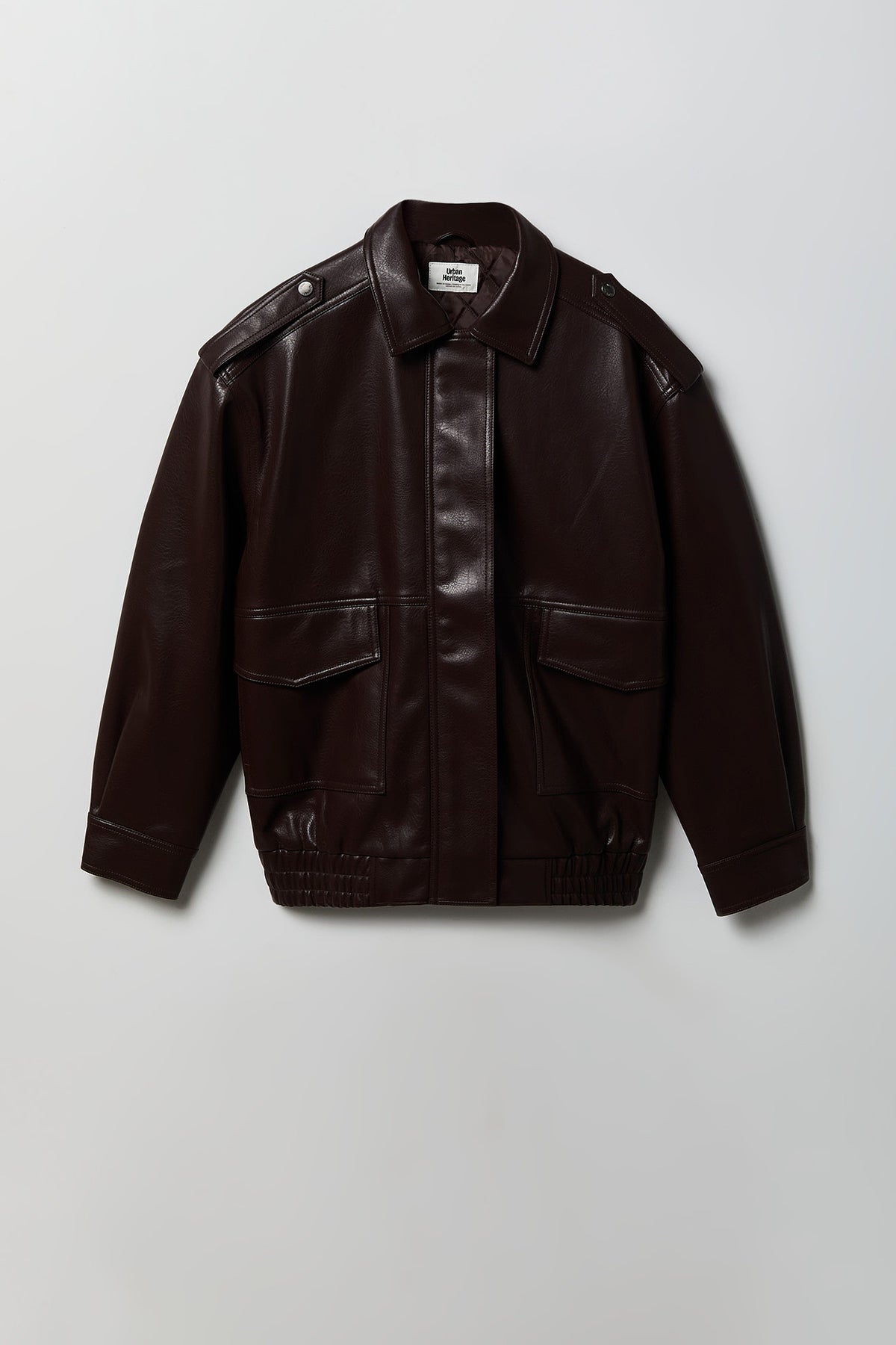 Faux Leather Oversized Jacket - Brown