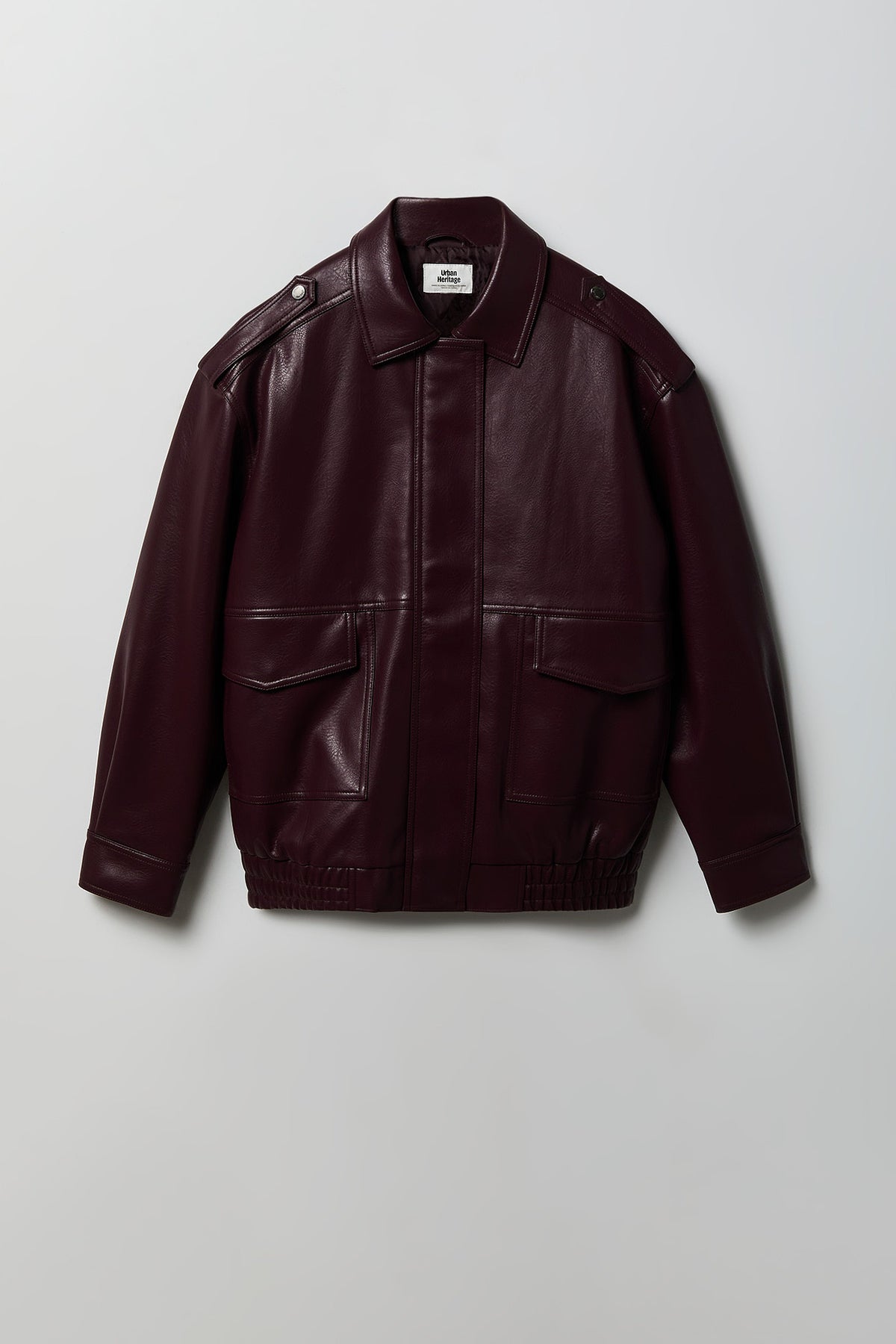 Faux Leather Oversized Jacket - Burgundy
