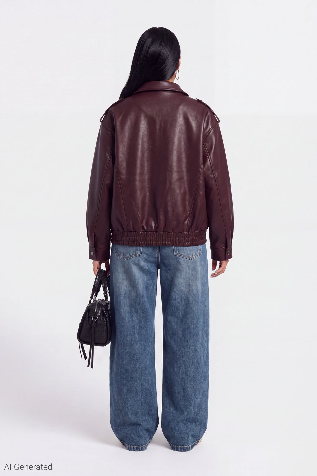 Alt View 3. Faux Leather Oversized Jacket - Burgundy