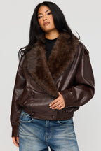 Oversized Faux Leather Collared Jacket