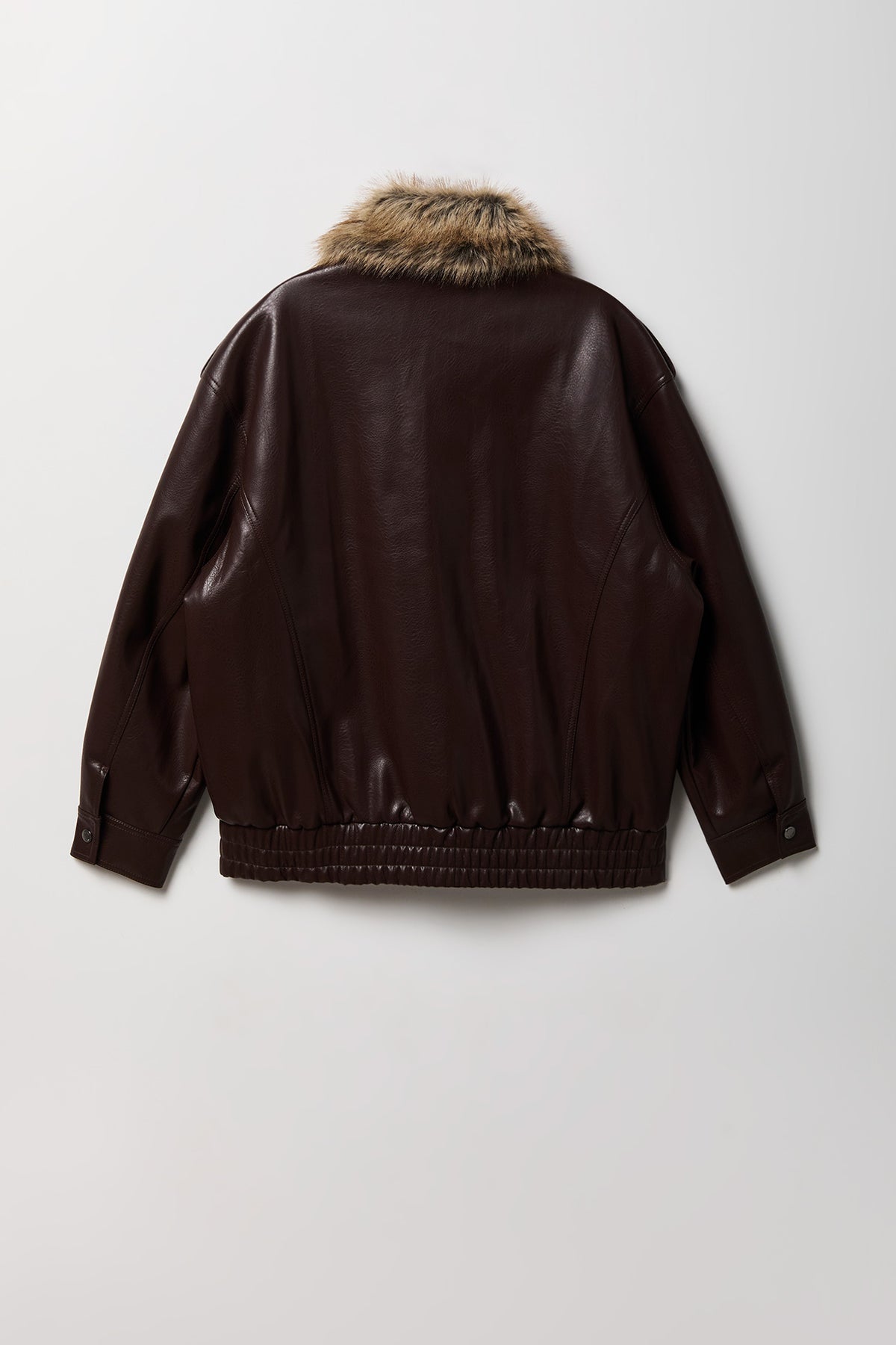 Alt View 2. Faux Leather Oversized Jacket with Faux Fur Collar - Brown