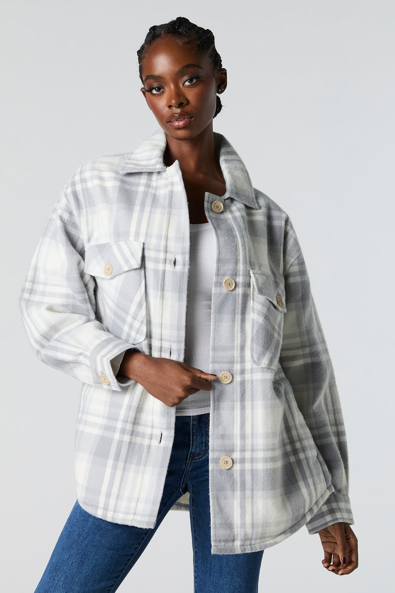 Sherpa Lined Plaid Flannel Shacket