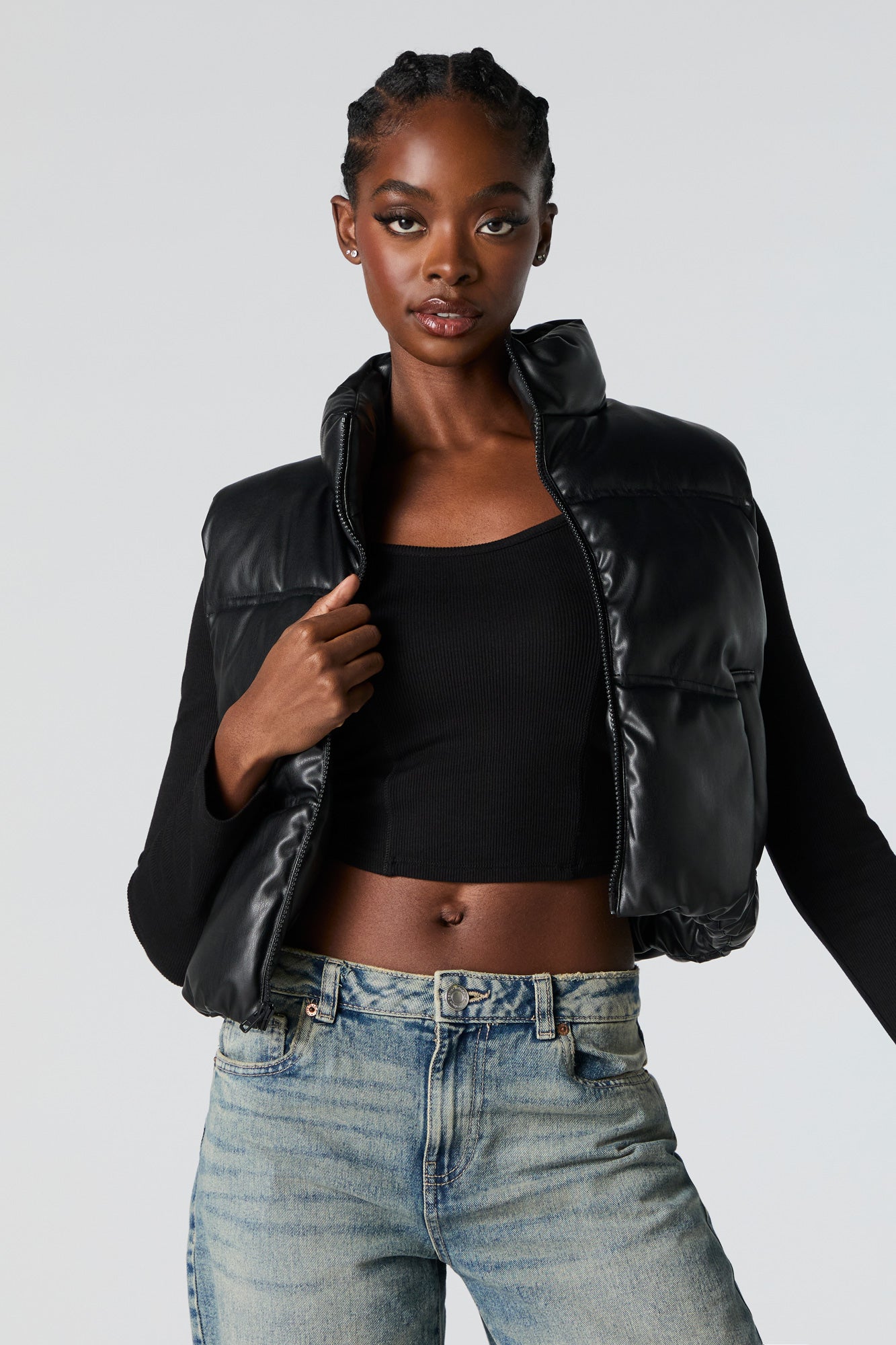 Faux Leather Cropped Puffer Vest Charlotte Russe