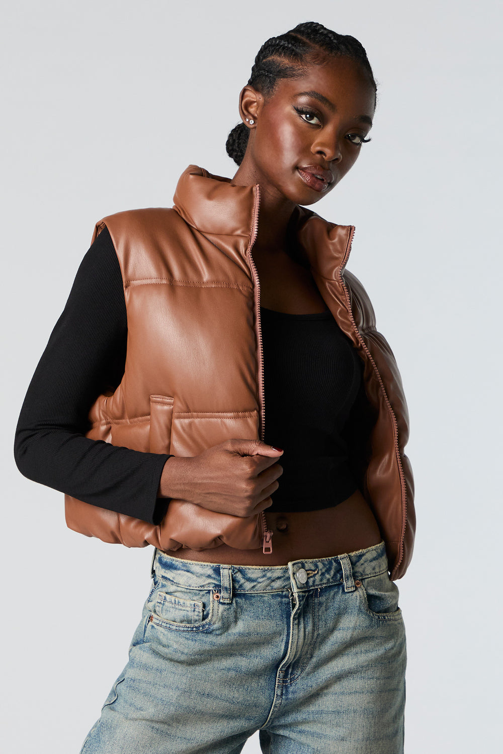 Faux Leather Cropped Puffer Vest Faux Leather Cropped Puffer Vest 8