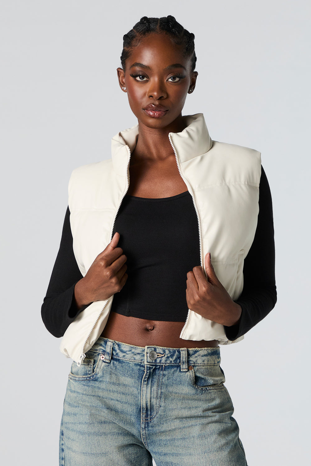 Faux Leather Cropped Puffer Vest Faux Leather Cropped Puffer Vest 4