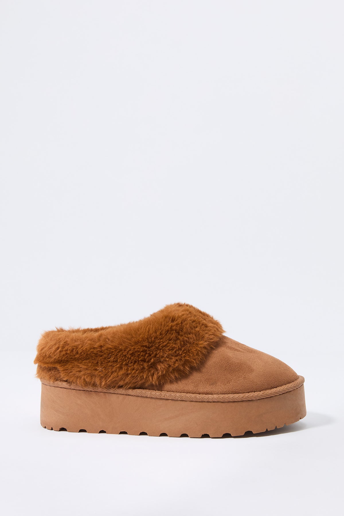 Faux Fur Collared Platform Slipper Bootie