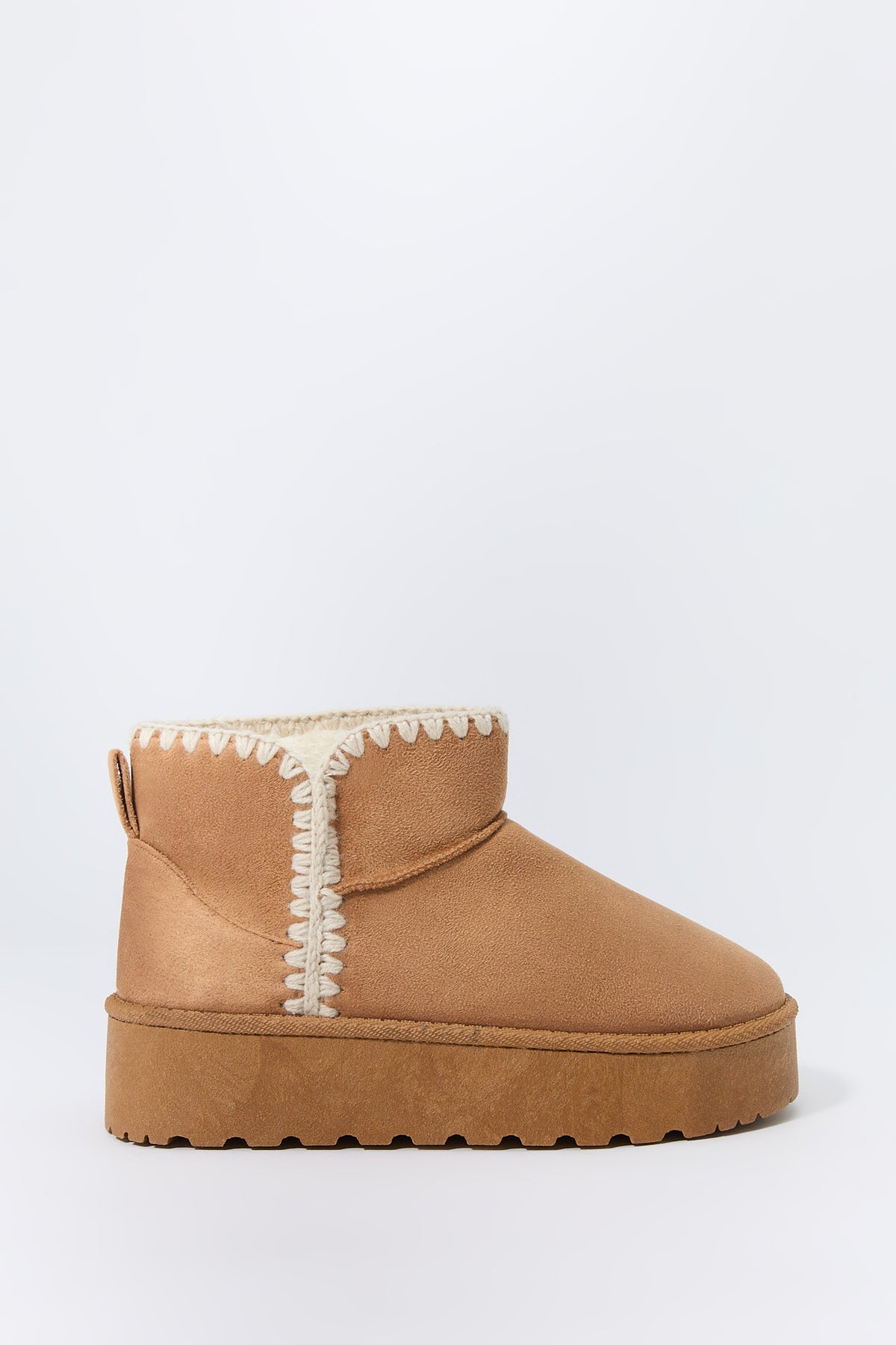 Faux Suede Stitched Edge Platform Booties