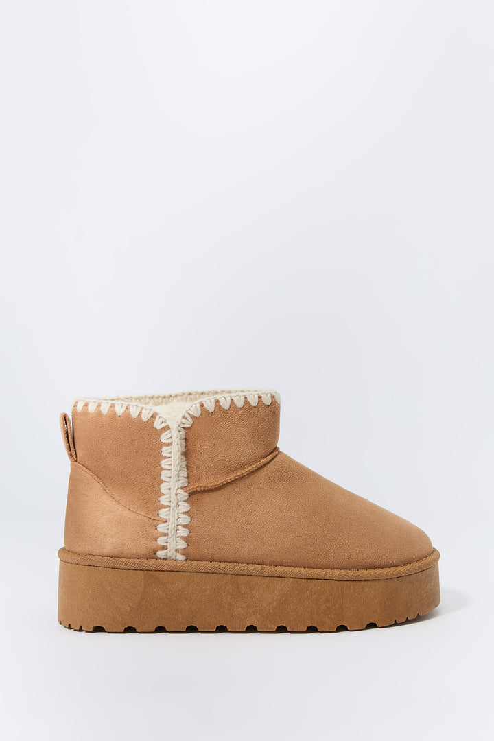 Faux Suede Stitched Edge Platform Booties