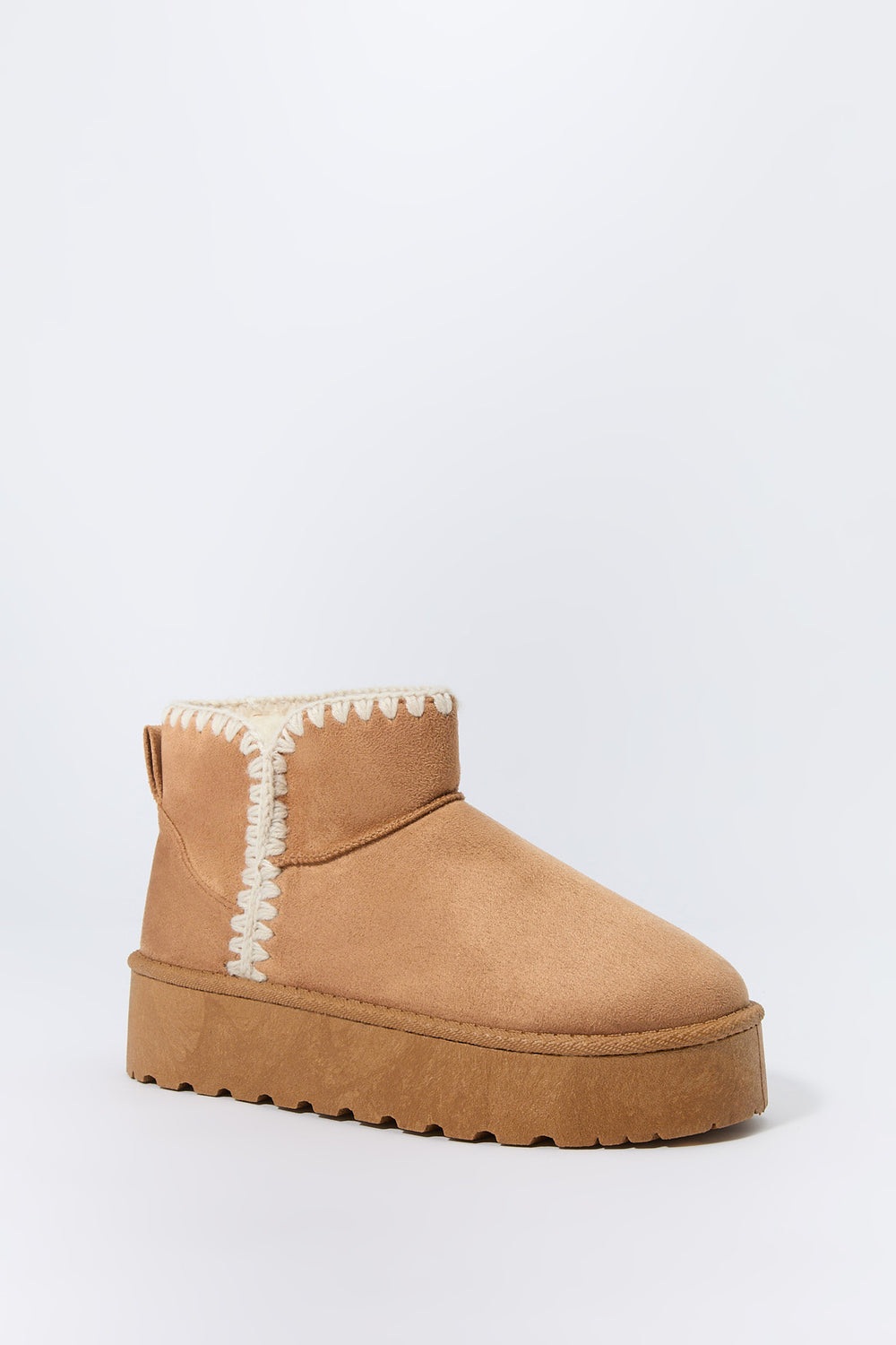 Faux Suede Stitched Edge Platform Booties Faux Suede Stitched Edge Platform Booties 2