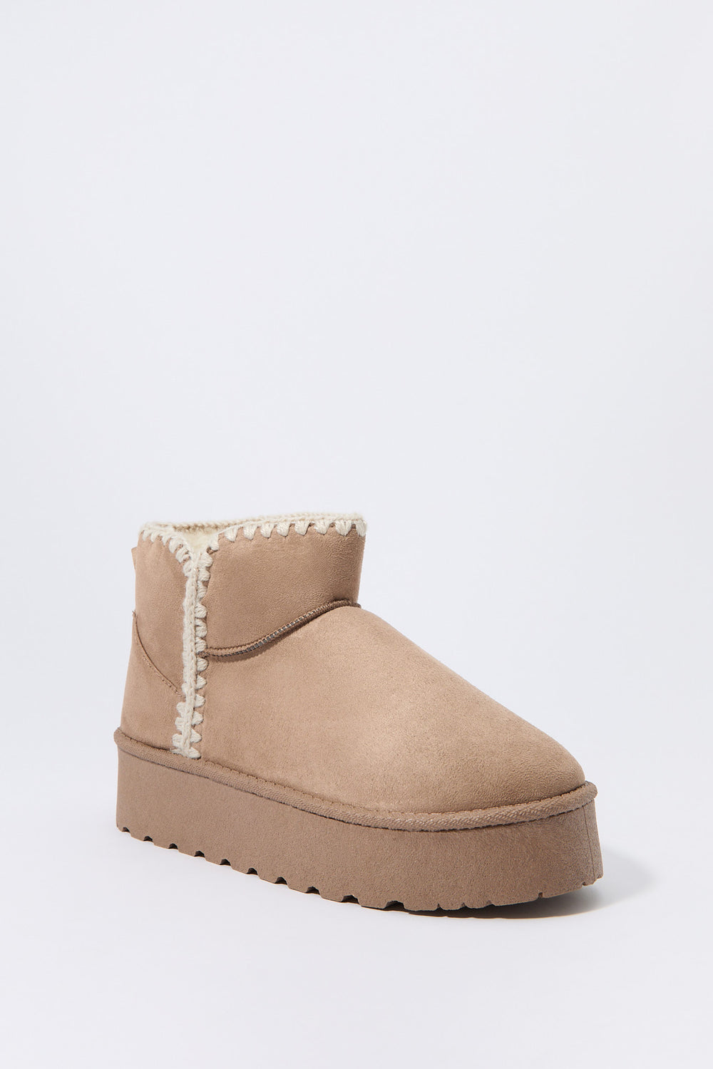 Faux Suede Stitched Edge Platform Booties Faux Suede Stitched Edge Platform Booties 6