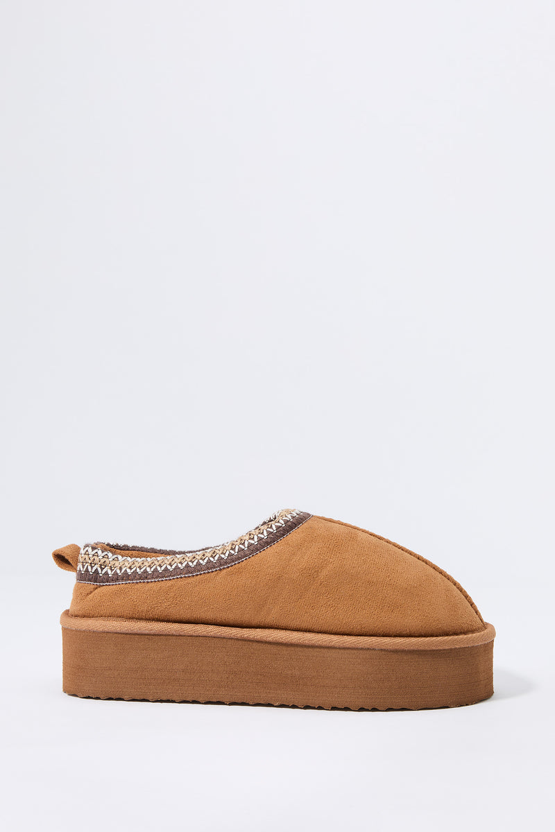 Faux Suede Embroidered Platform Slipper Bootie